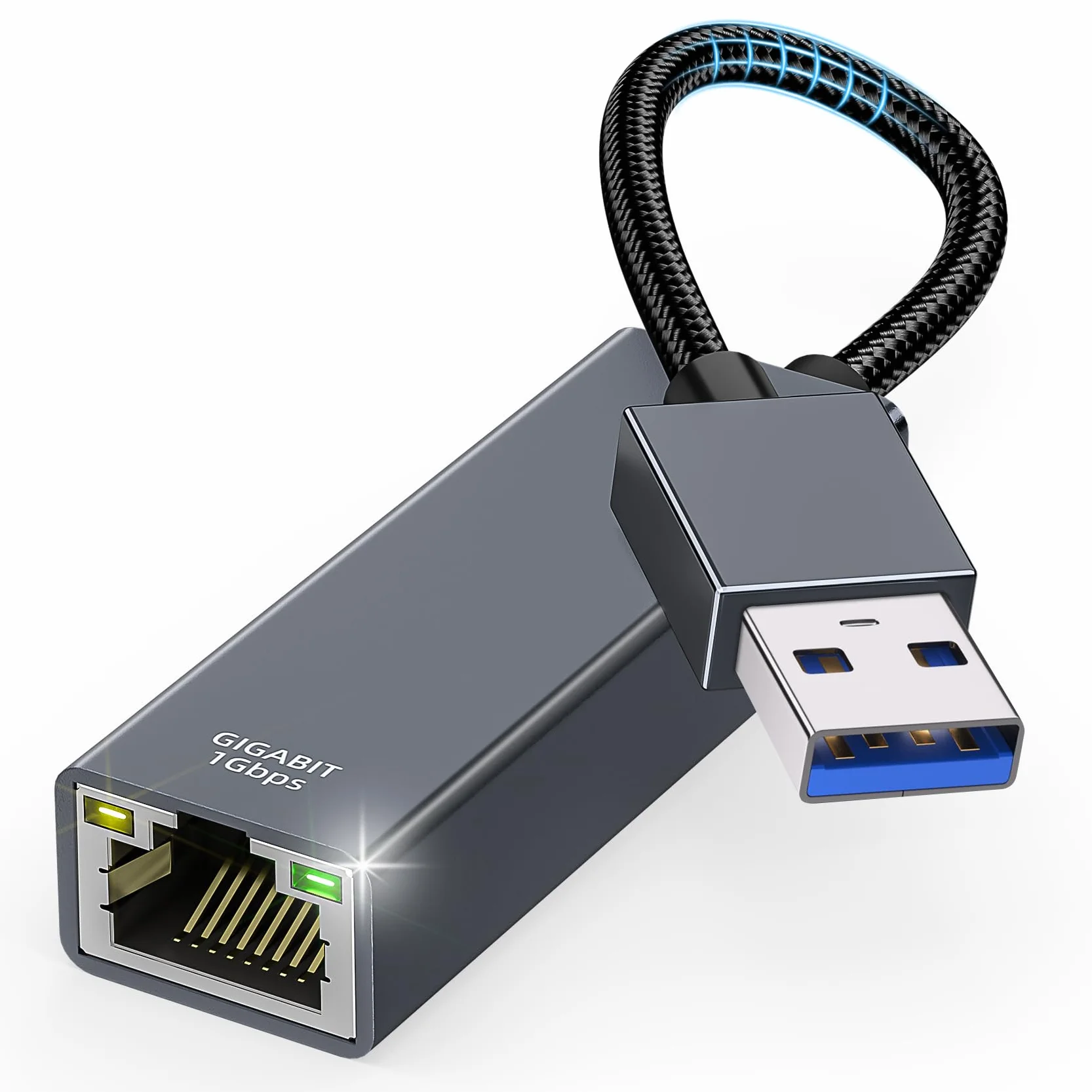 Adaptateur USB 3.0 vers Ethernet RJ45 1000 Mbps en aluminium et nylon pour ordinateur portable MacBook Surface PC