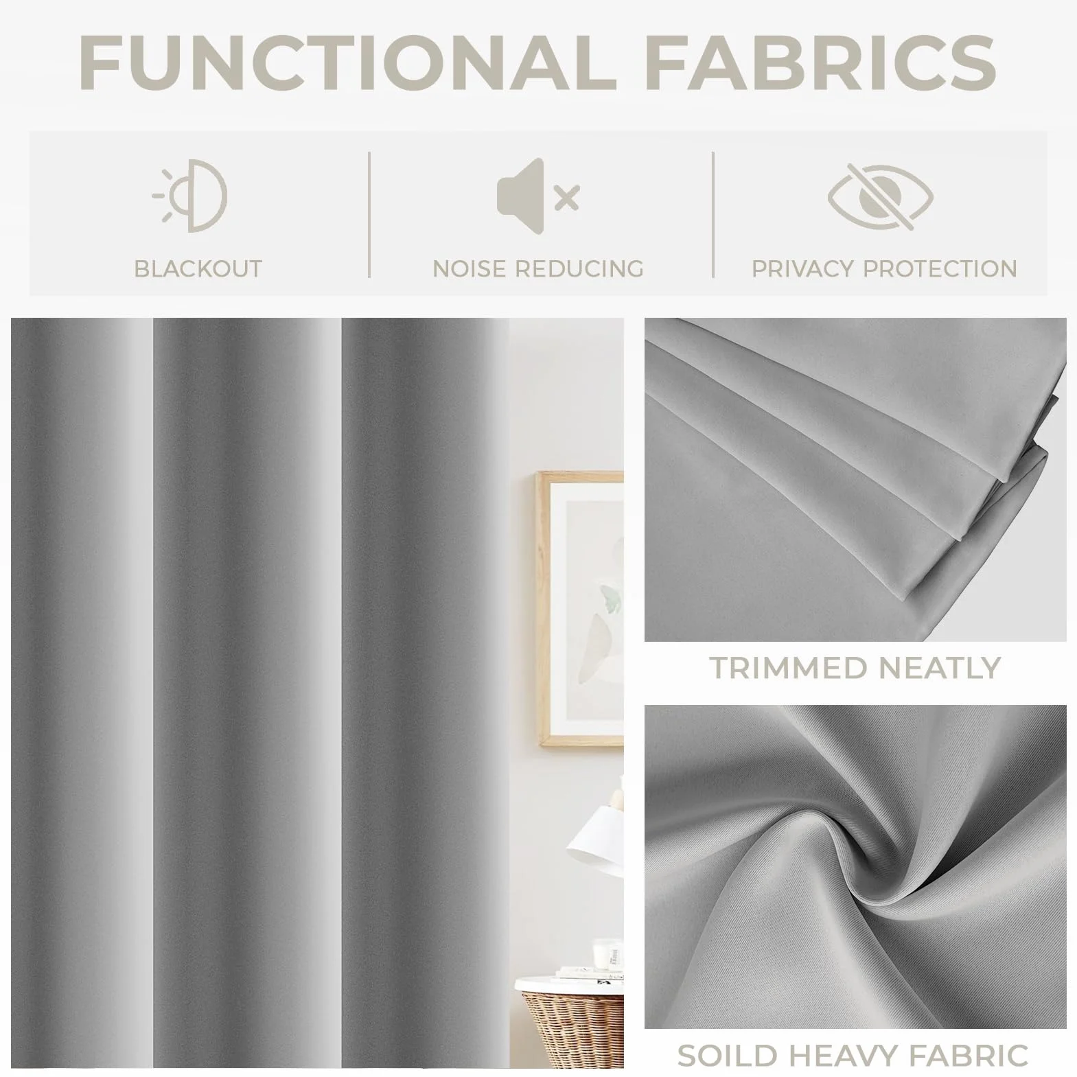 Rideau Thermique Isolant Anti Froid avec Tringle Extensible, 195x132 cm, Gris Argenté