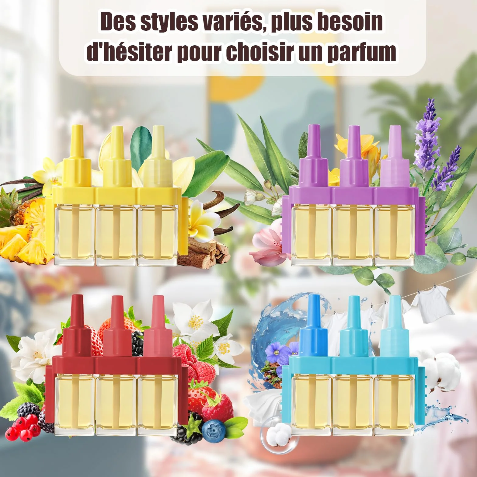 SCENTORINI Recharges pour Diffuseur Électrique Parfums Lavande, Floraux, Hawaïi, Vanille, 8x20ml, Compatibles avec 3Volution