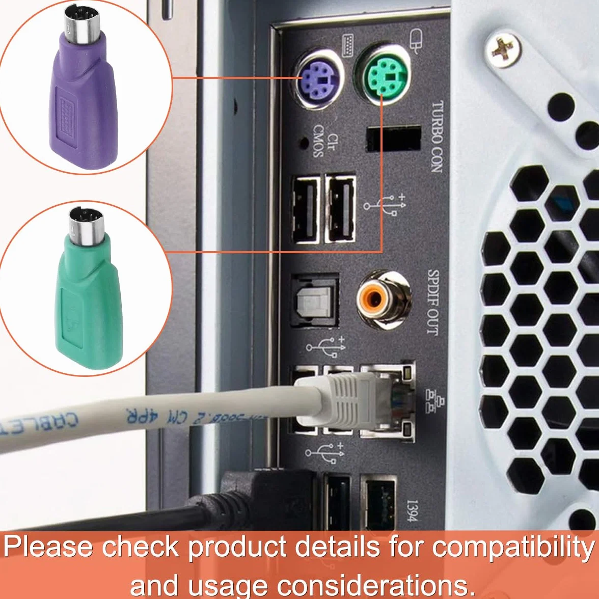 Adaptateur PS2 vers USB Clavier Souris, USB A femelle PS/2 mâle, 4 Pièces