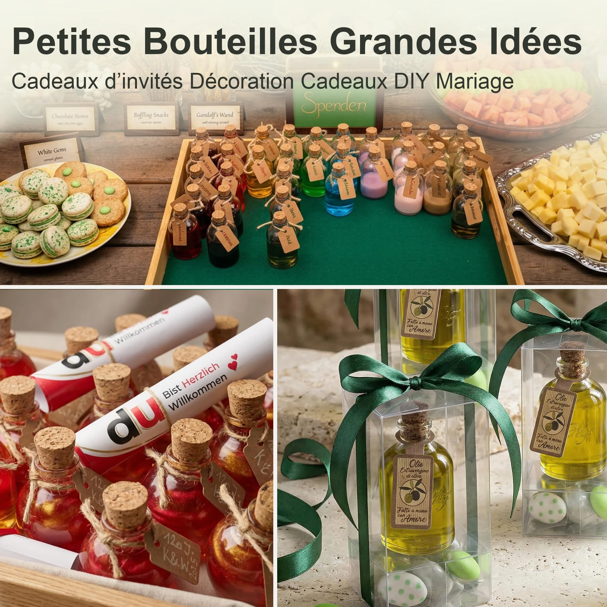 36 Fiole en Verre 100ml, Petite Bouteille en Verre 100 ml - Mini Bouteille Verre Flacon Mignonette Alcool Vide Bouchon Liège Mariage Étiquette