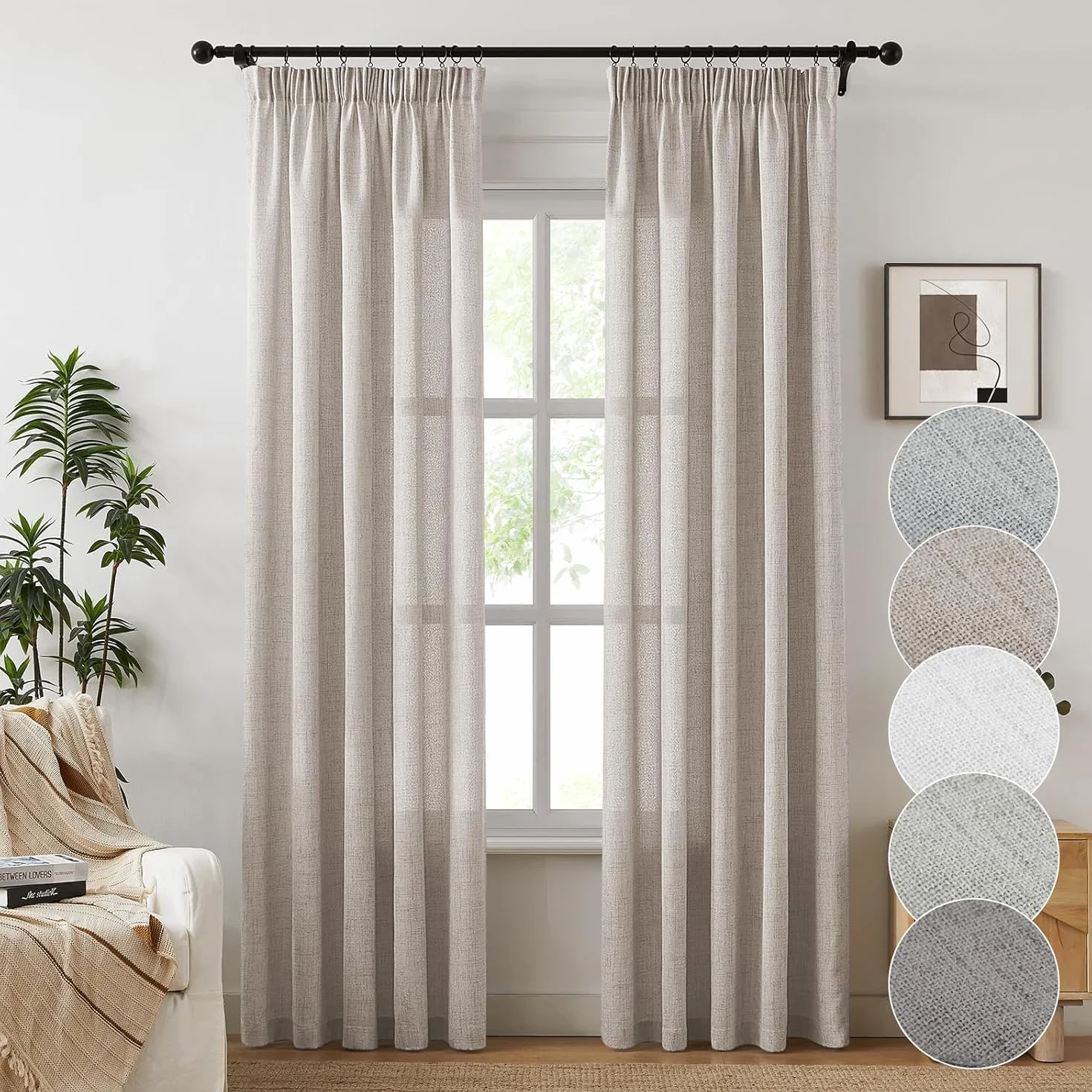 Melodieux Voilage Semi-Transparent Beige 140x225 cm Linenlook