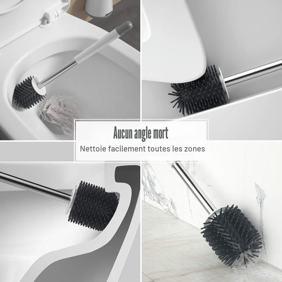 Ibergrif Brosse Toilettes WC Silicone avec Support, Flexible, Antibactérienne, Anti-Goutte, Montage Mural, Blanc