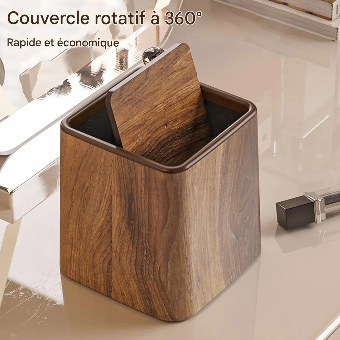 Poubelle de Bureau Rétro avec Couvercle, Corbeille à Papier Recyclage Gain de Place