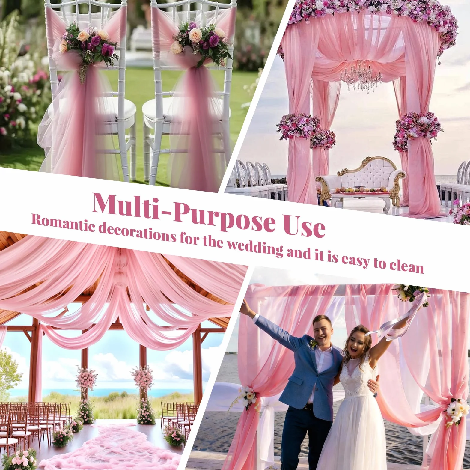 Tenture Mariage 75 x 800 cm Voilage Rose Elégant Romantiques Rideau Tulle Décoration Cérémonie Toile Fond