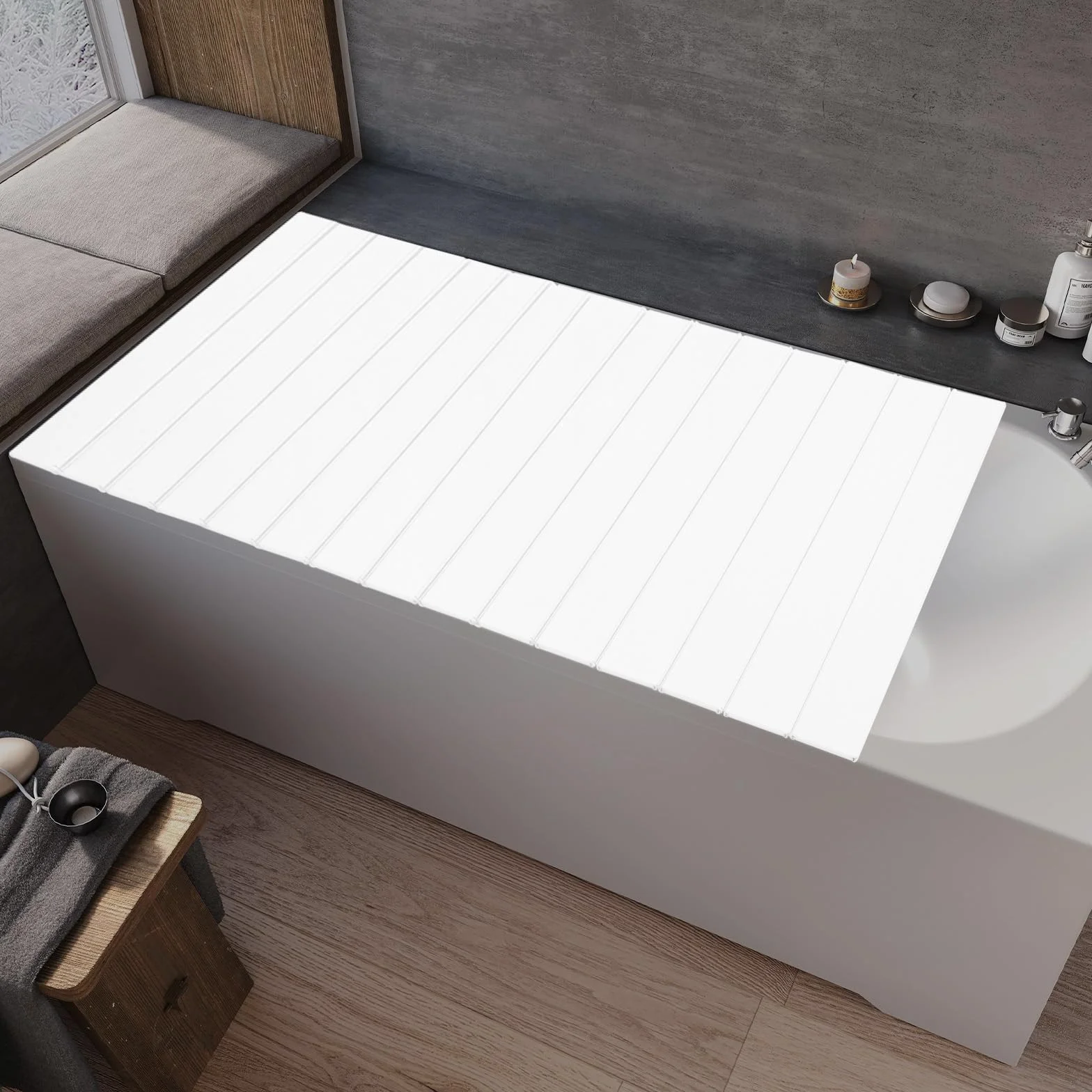 Plateau de baignoire pliable 160 x 70 cm PVC anti-poussière blanc