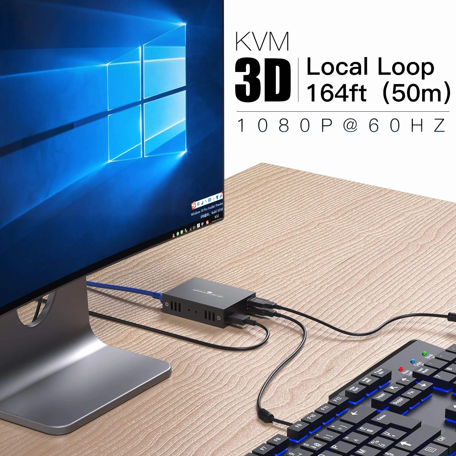 PWAYTEK Przedłużacz HDMI KVM USB 1080P Over Cat5e/6 kabel Ethernet 45 m do sterowania myszką i klawiaturą sygnały zdalne