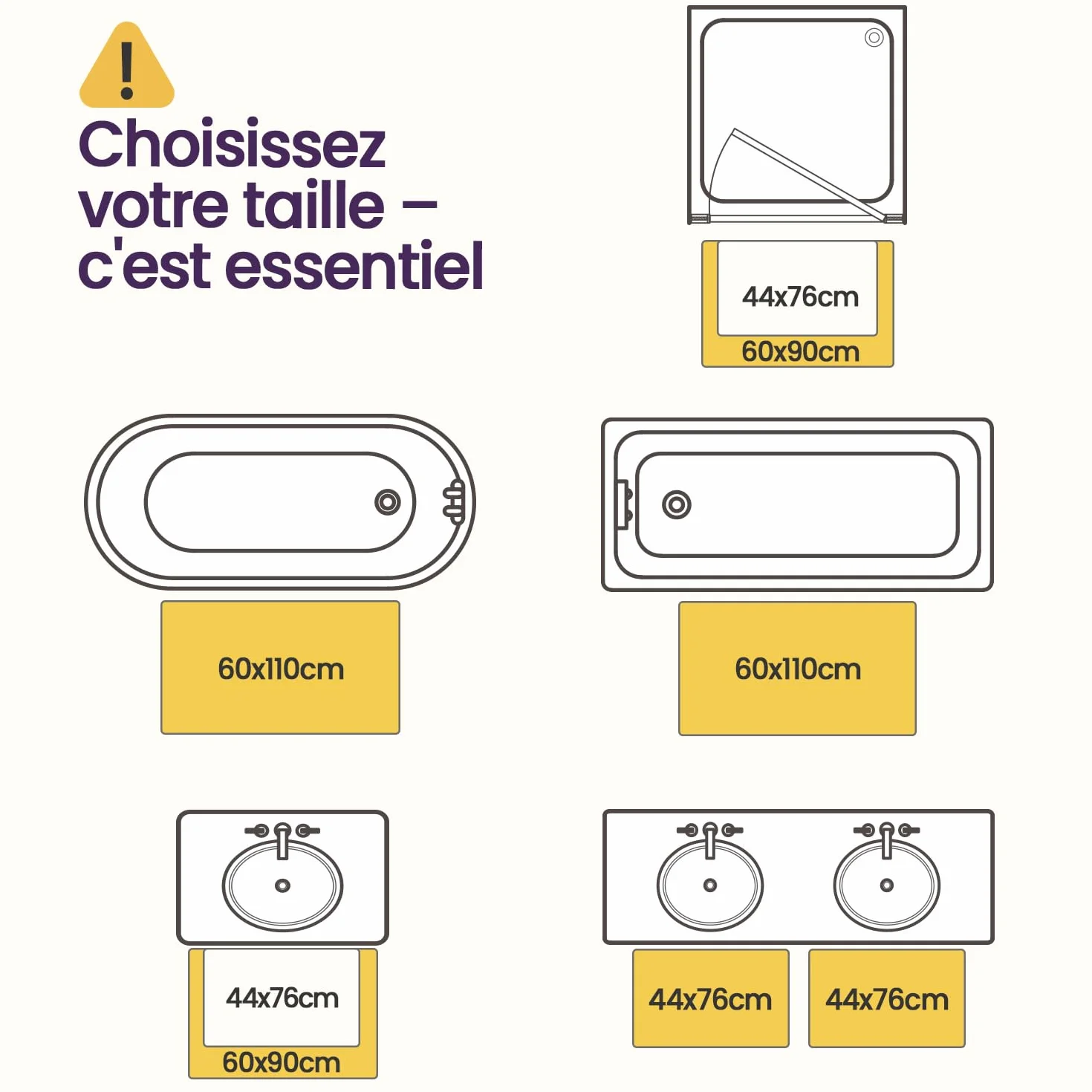 DEXI Tapis Salle de Bain Antidérapant 60 x 90 cm, Lavable en Machine, Gris et Beige