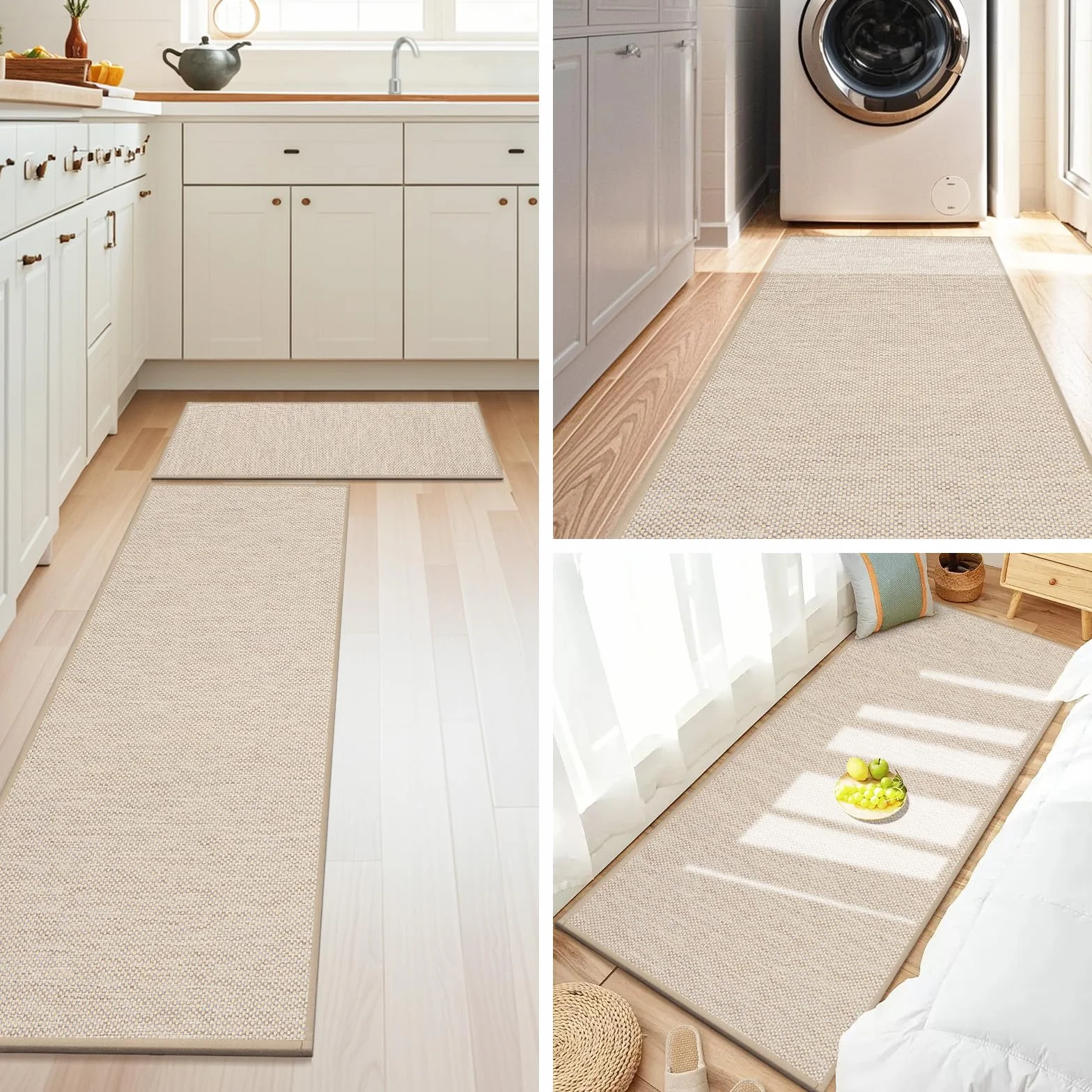LEKEEPGO Tapis Cuisine Devant Evier 43.5x150cm, Antidérapant et Lavable, Tapis de Cuisine Long pour Manger, Couloir, Buanderie, Beige