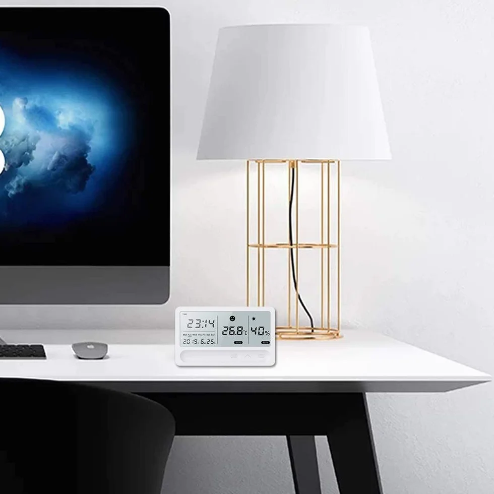 Thermomètre hygromètre LCD intérieur numérique Station météo avec réveil Chargement USB
