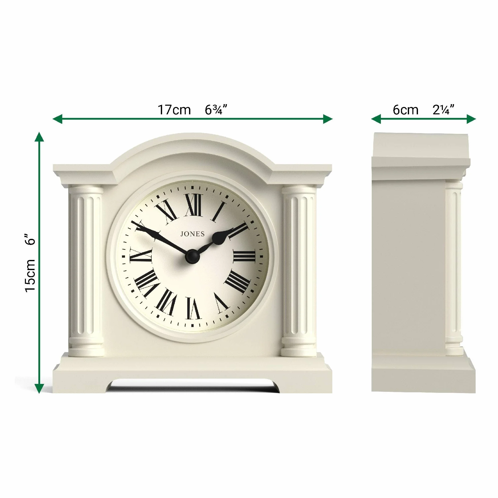JONES CLOCKS Kensington Horloge de Cheminée Petite Horloge Classique en Arc Crème pâle