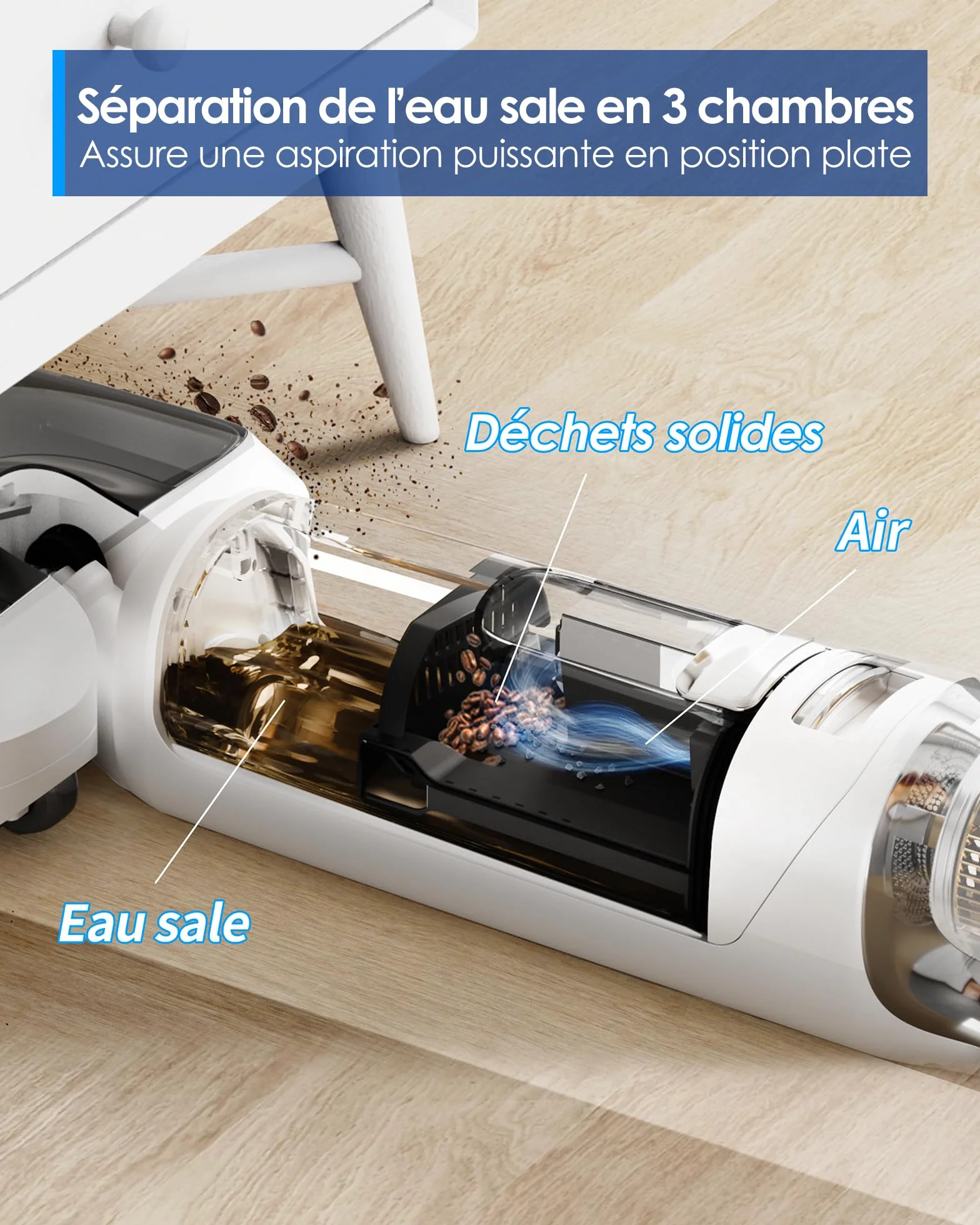Tineco Floor One Stretch S6 Aspirateur Laveur, Sec et Humide Intelligent, 180° Plat, 70℃ Flashdry 5 Min, 40 Min Autonomie