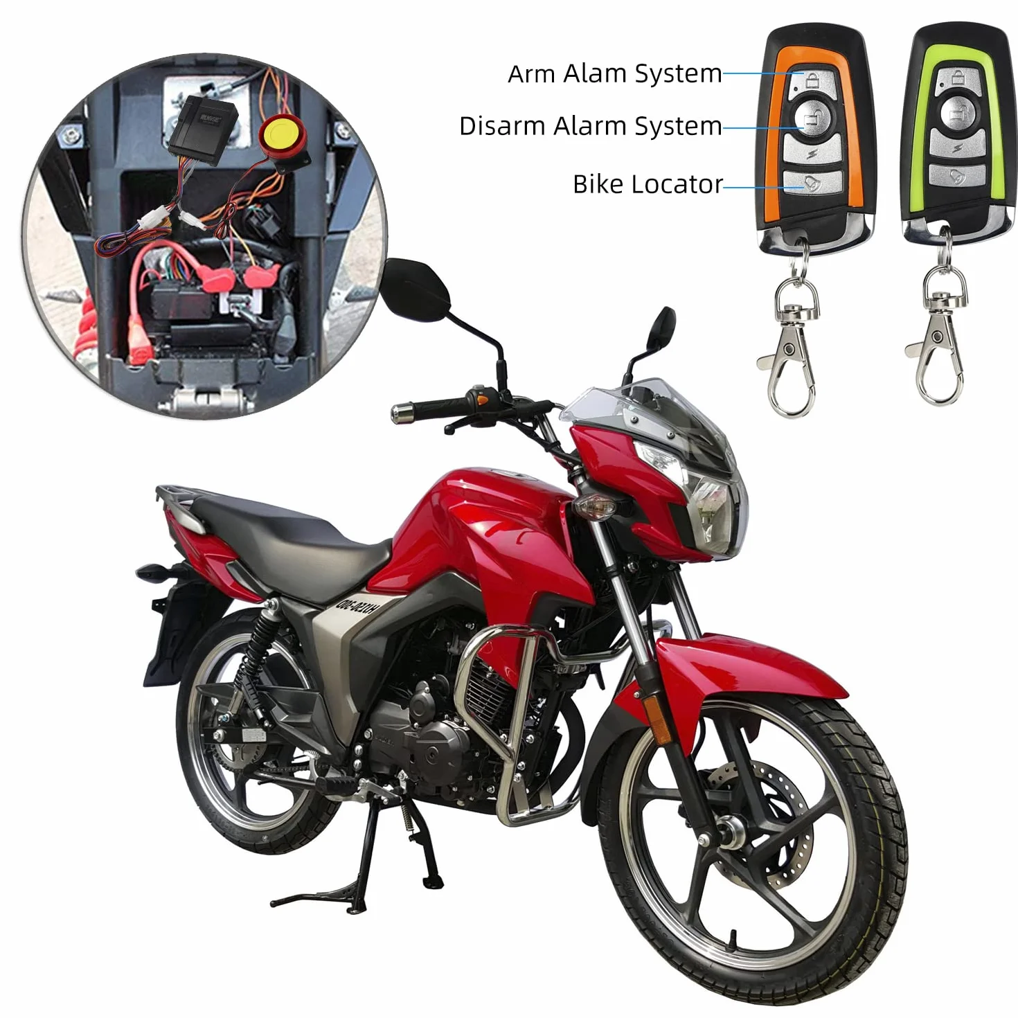 Rupse System alarmowy do motocykla, alarm z 2 pilotami zdalnego sterowania, wodoszczelny, zabezpieczenie przed kradzieżą, regulowana czułość do wszystkich skuterów i quadów o napięciu 12 V (1)