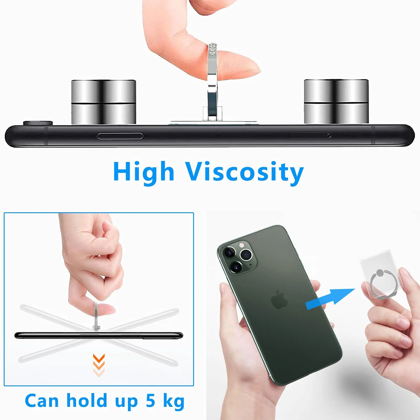 VOVIGGOL Uchwyt pierścieniowy na telefon komórkowy, 5 szt., obrót o 360 stopni, przezroczysty, uchwyt na telefon komórkowy, uchwyt na palec, kompatybilny z telefonami komórkowymi, smartfonami,