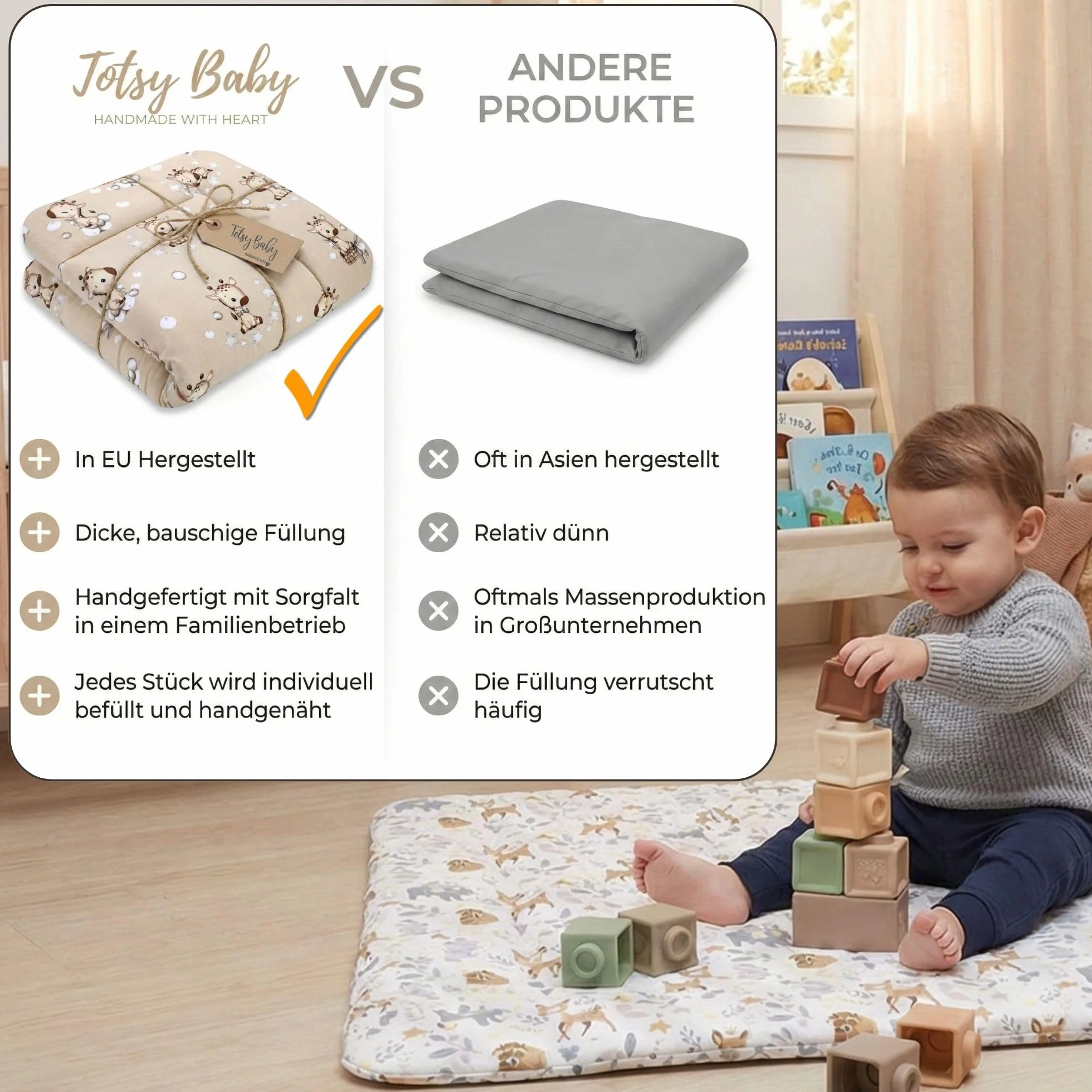 Totsy Baby Tapis d'éveil Matelas de Sol Enfant 100 cm Coton Épais Oeko-Tex Peluche