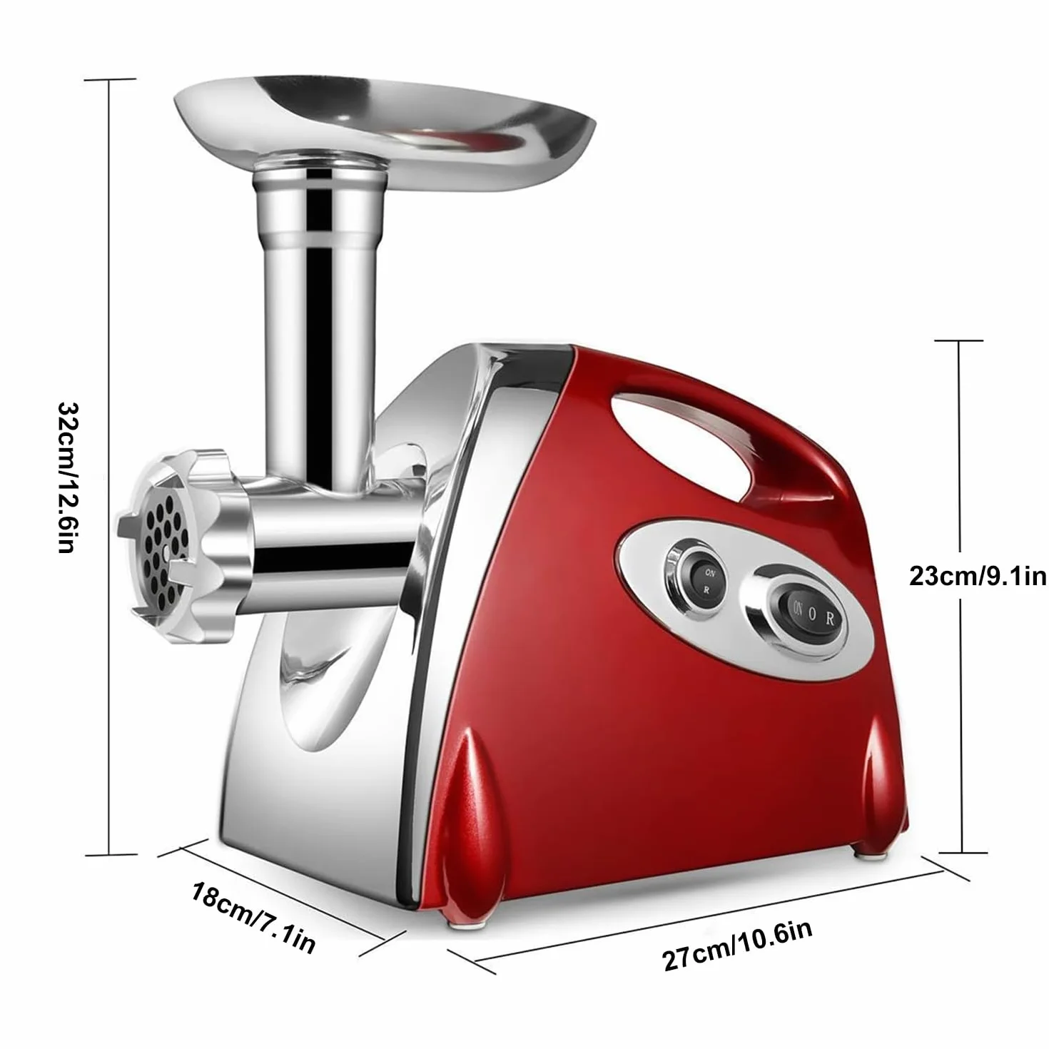SINZUX Hachoir a Viande Électrique, 2800w, Meat Grinder avec 3 Plaques de Coupe (en Acier Inoxydable), Pour la Préparation Saucisses, Boulettes etc., Rouge