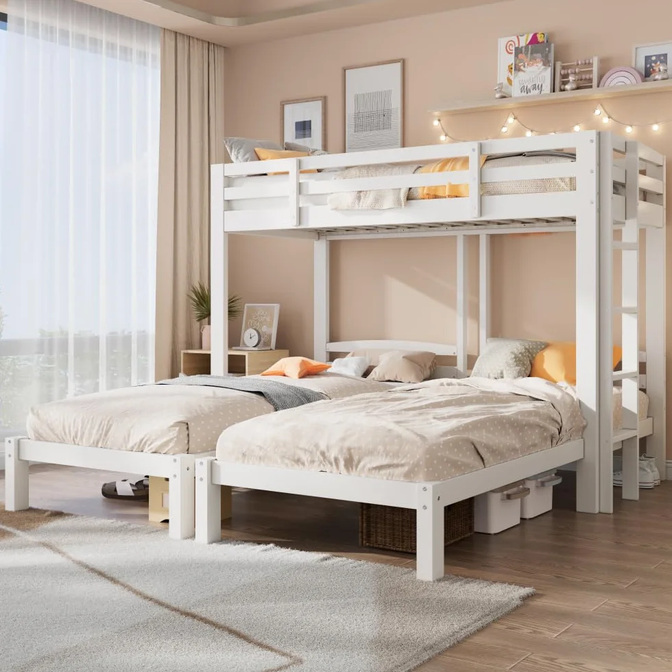 Sapgaks Lit superposé 3 Places 90x200cm,lit Mezzanine 3 Places,lit Enfant avec Barriere lit Double Enfant,Mezzanine escalier,avec échelle latérale,pour Enfants et Adolescents, Blanc