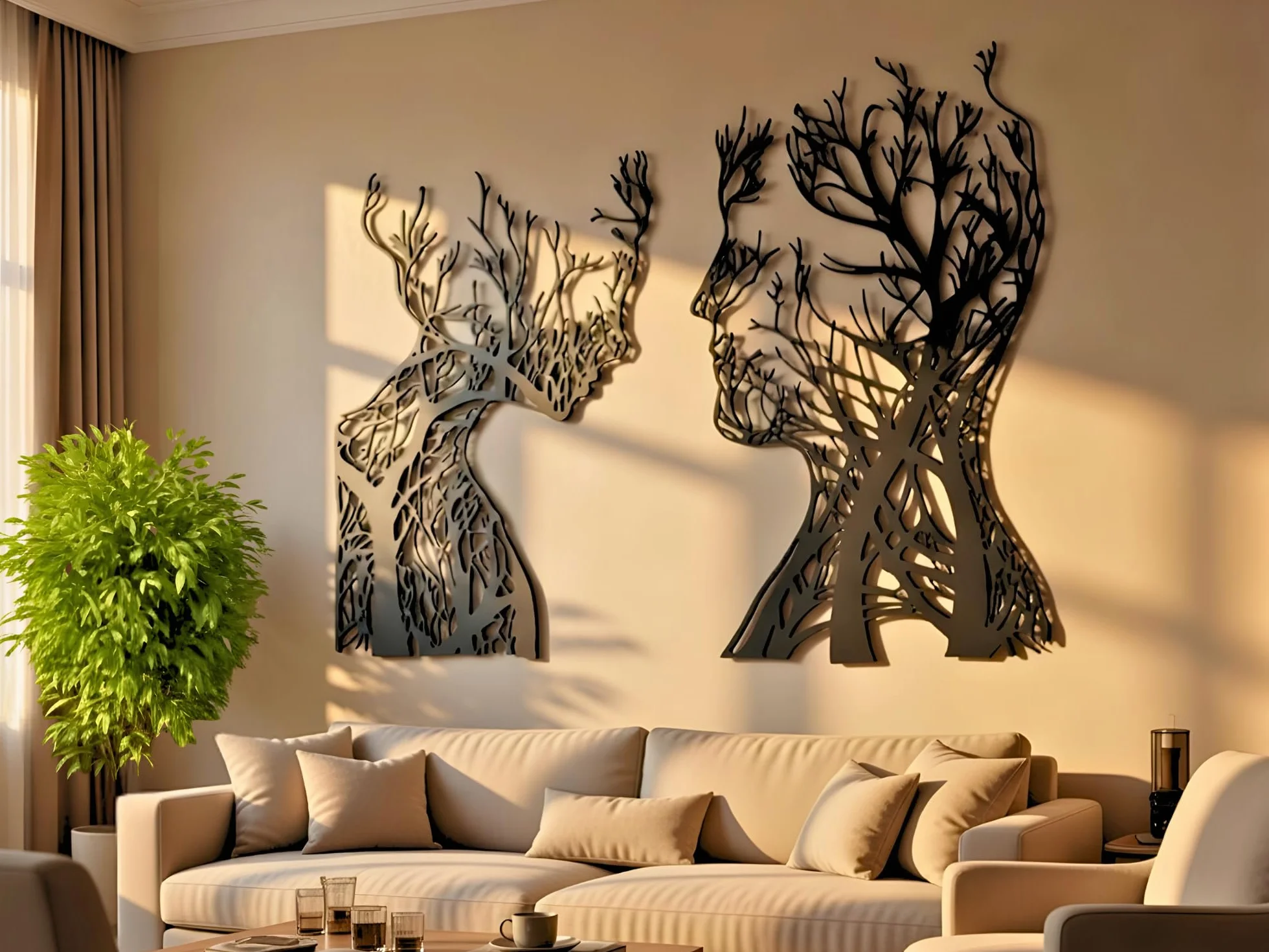 Vailla Arbre de Vie Tableau Décoration Murale 3D Triptyque Bois Visages 1