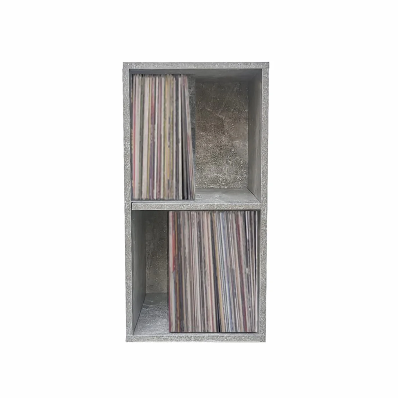 Meuble de rangement pour disques vinyle LP - 2 compartiments - béton gris