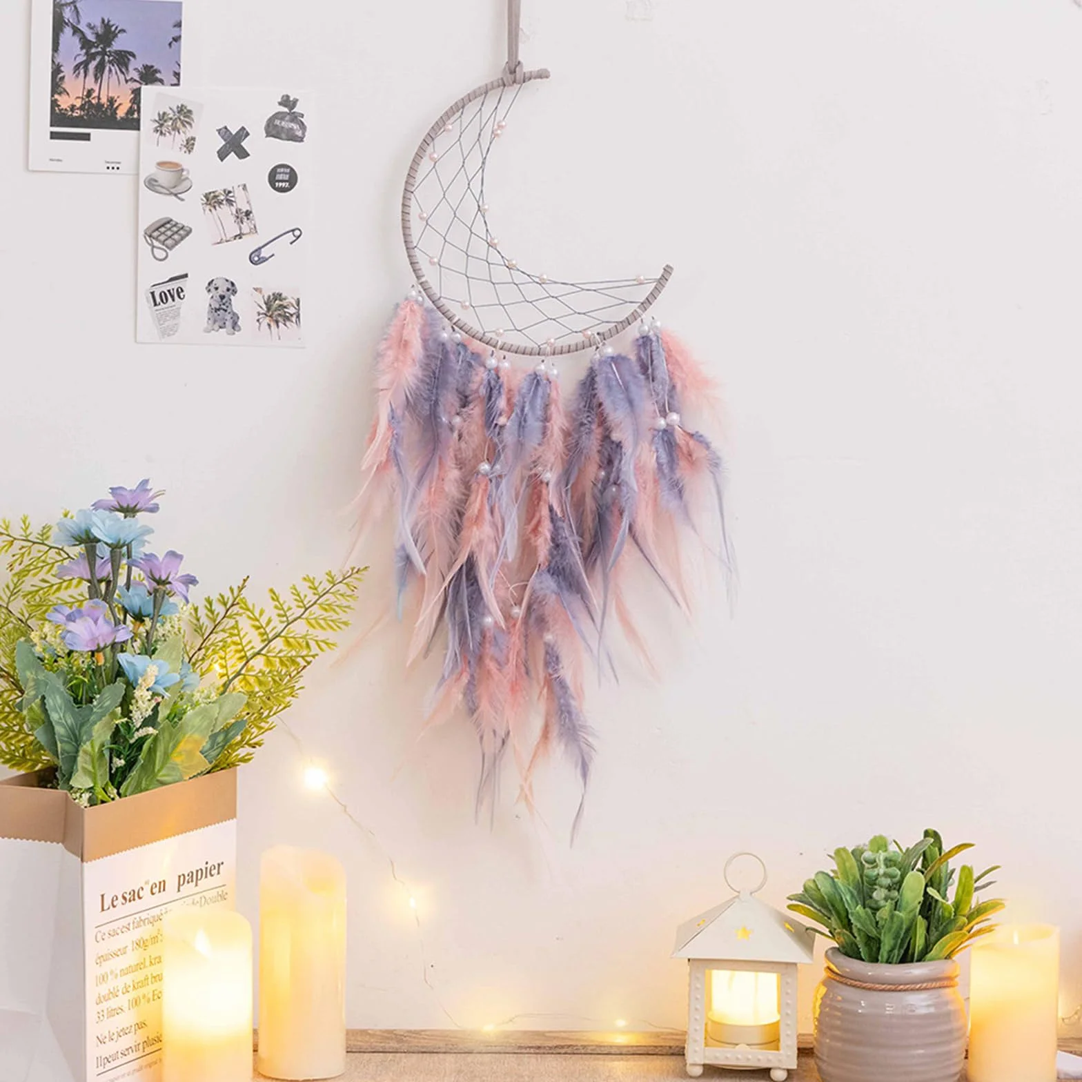 Attrape-Rêves en Plume, Faite Main, Décoration Murale pour Chambre Maison