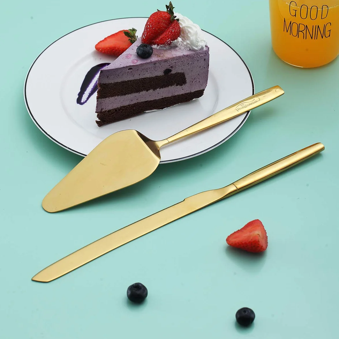 Berglander ensemble de couteau à gâteau et serveurs de pâtisserie doré pour mariage anniversaire fête