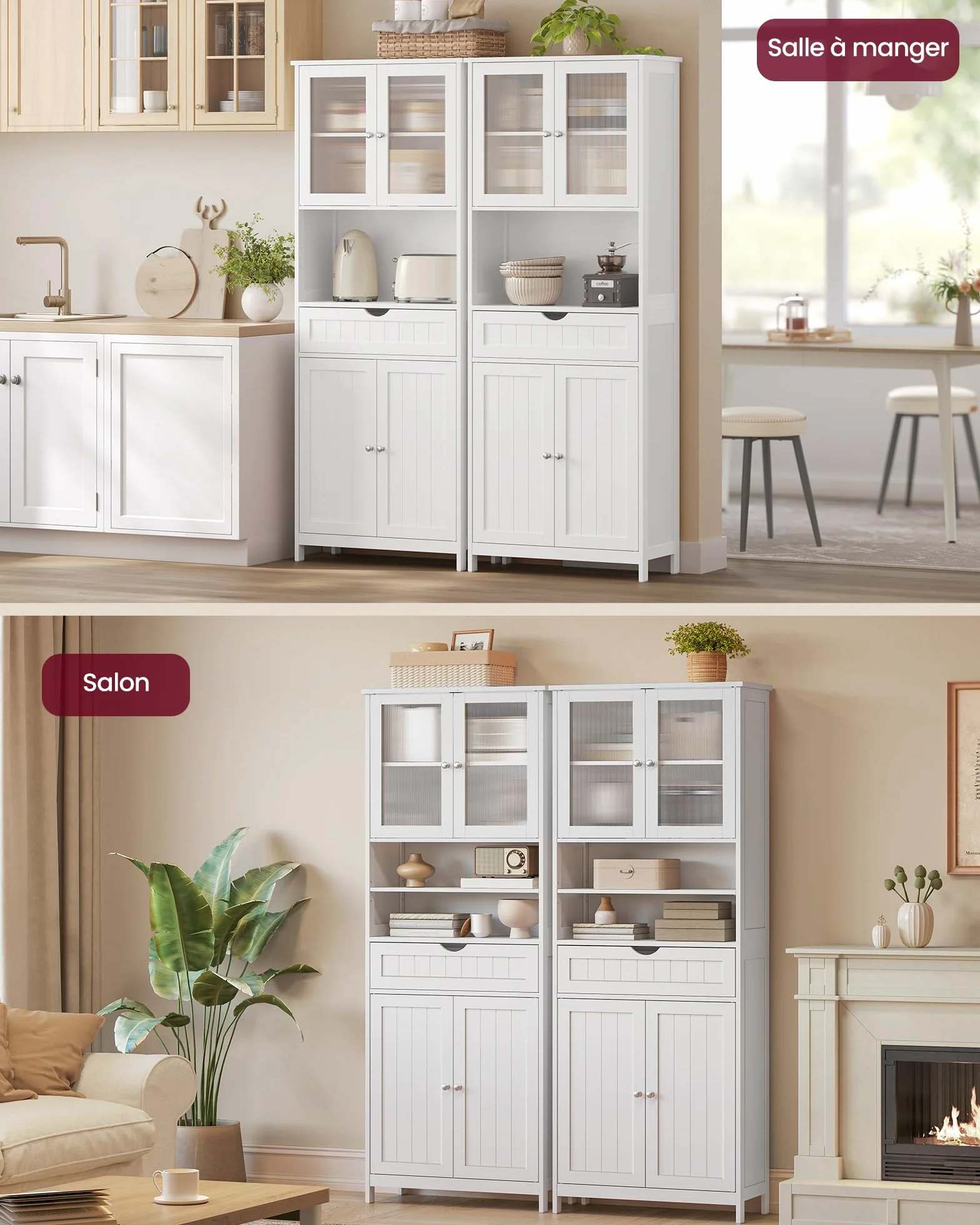 VASAGLE Meuble de Rangement, Armoire de Salle de Bain, avec Étagères Réglables, Tiroir, Compartiments Ouverts, pour Salle de Bain, Salon, Salle à Manger, Blanc Nuage BBC768W01