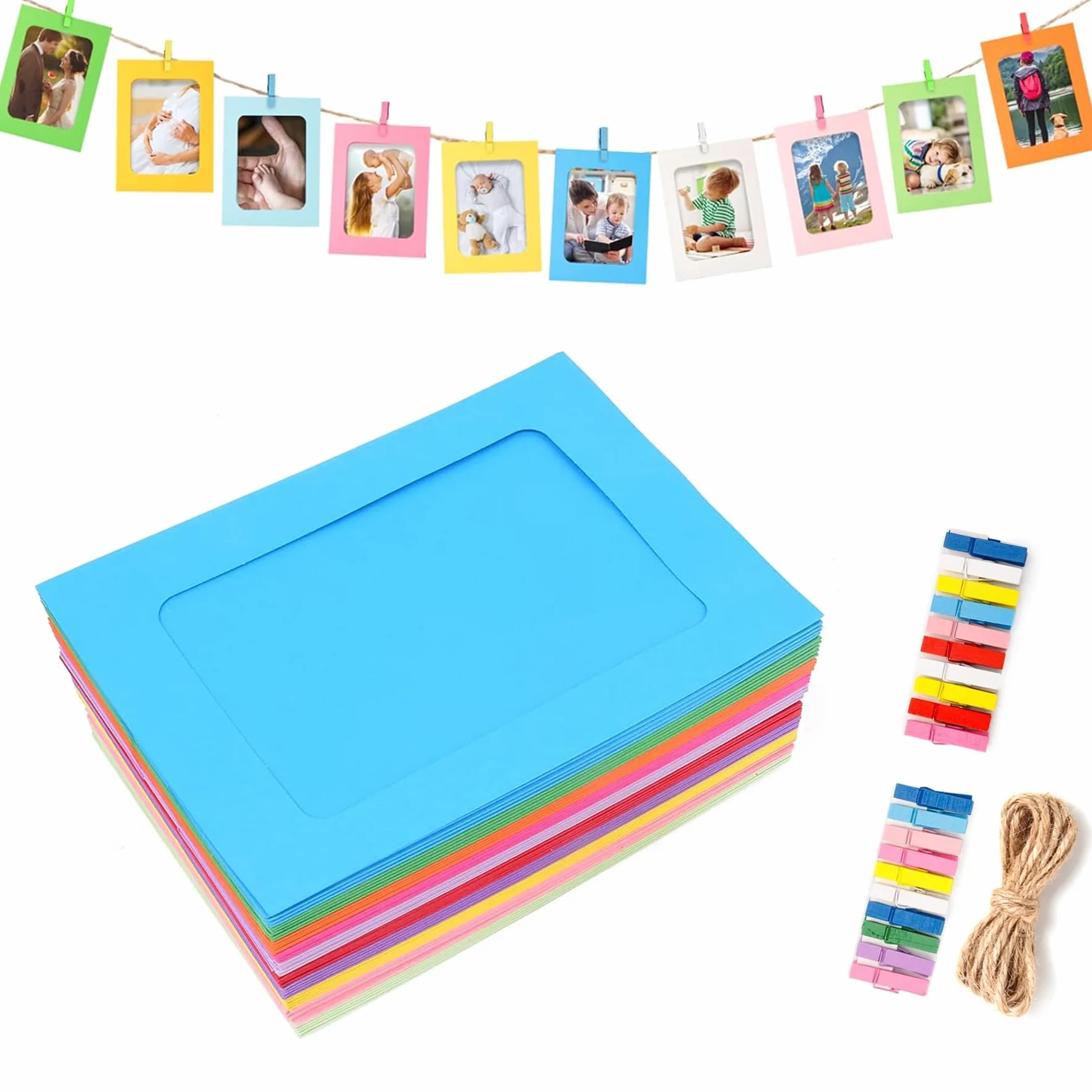 Cadre Photo en Carton 11.5 x 15.5 cm 20 Pièces DIY avec Clips et Cordes