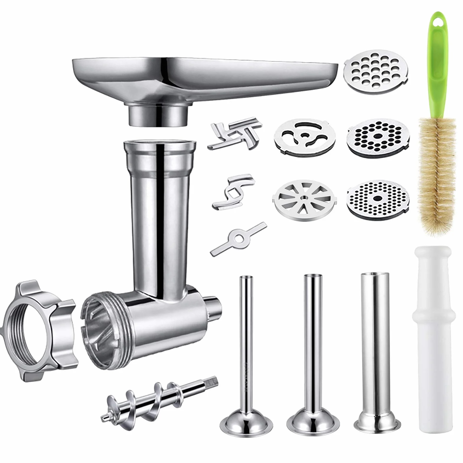 Hachoir à viande en métal avec poussoir et 3 tubes à farcir pour saucisses, extension durable compatible avec tous les modèles KitchenAid