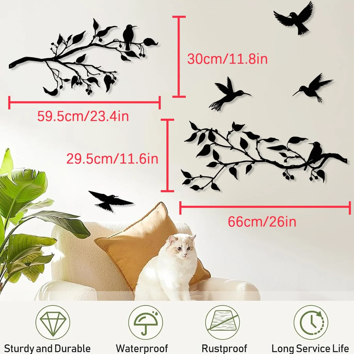 Décoration murale d'extérieur en métal Oiseaux sur la Branche Art Décor Mûr