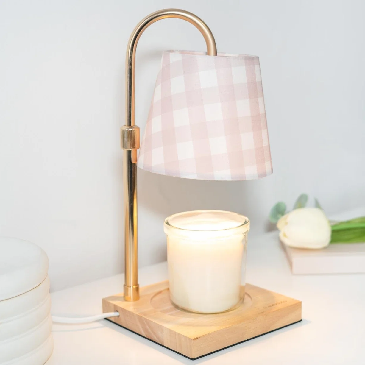 Flamingueo Lampe Chauffe Bougie - Candle Warmer Lamp - Deco Chambre - Intensité Réglable - avec Minuterie - Hauteur Réglable