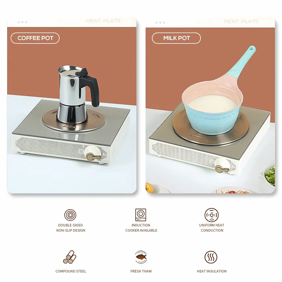 Adaptateur Plaque diffuseur Chaleur pour Plaque Induction avec poignée Amovible, diffuseur Chaleur pour cuisinière à gaz, Plaque Cuisson en Verre, convertisseur de café, Lait