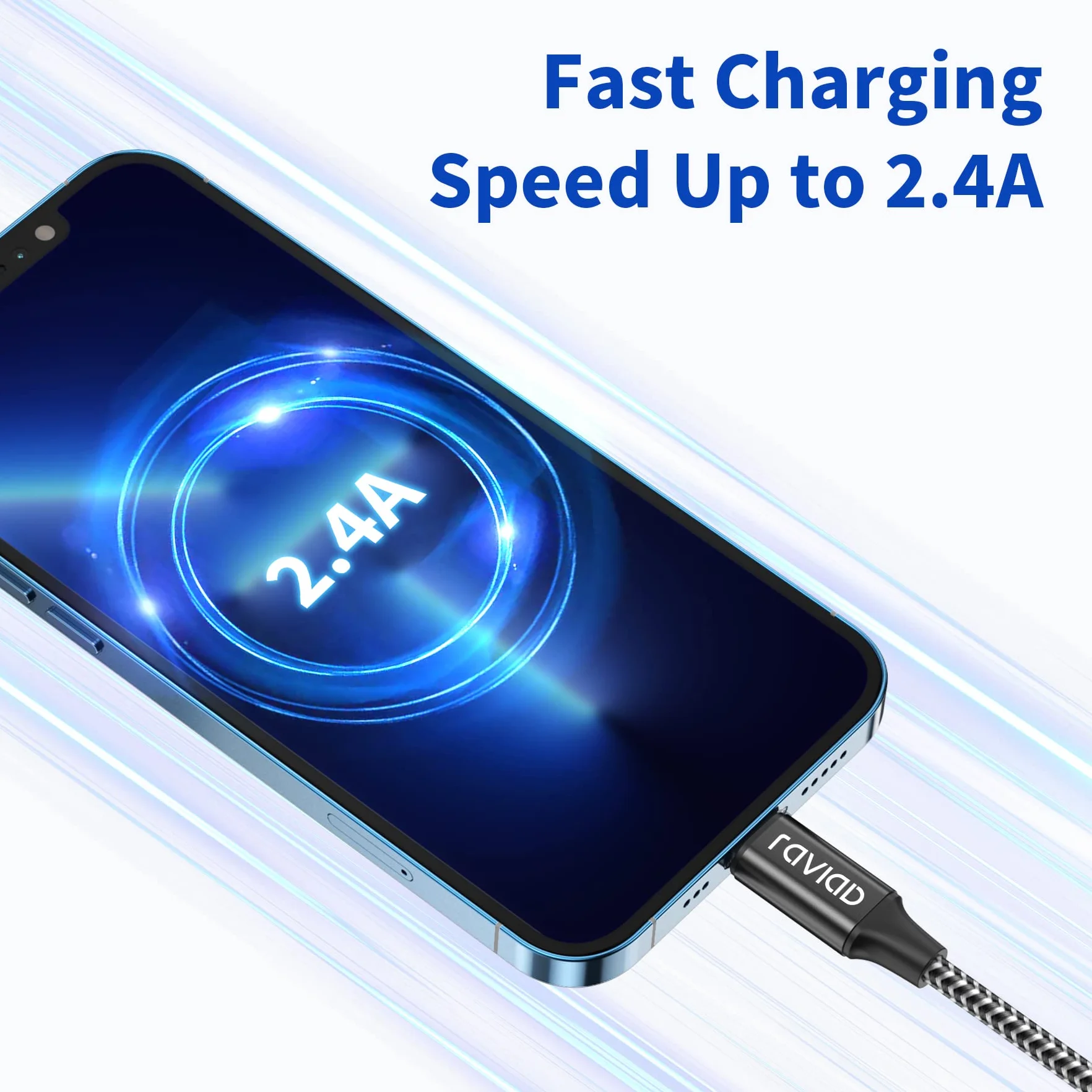 RAVIAD Câble iPhone Chargeur 1M MFi Certifié Lightning Nylon Tressé Résistant Charge Rapide pour iPhone 13 12 11 Pro Max XR XS X 8 7 6s SE