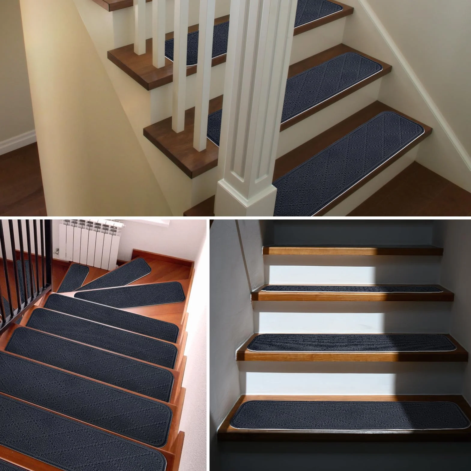 Tapis d'Escalier Antidérapant 76x20cm, Lot de 15 Marchettes Autocollantes Intérieur, Moquette Escalier Réutilisable (Gris Foncé)