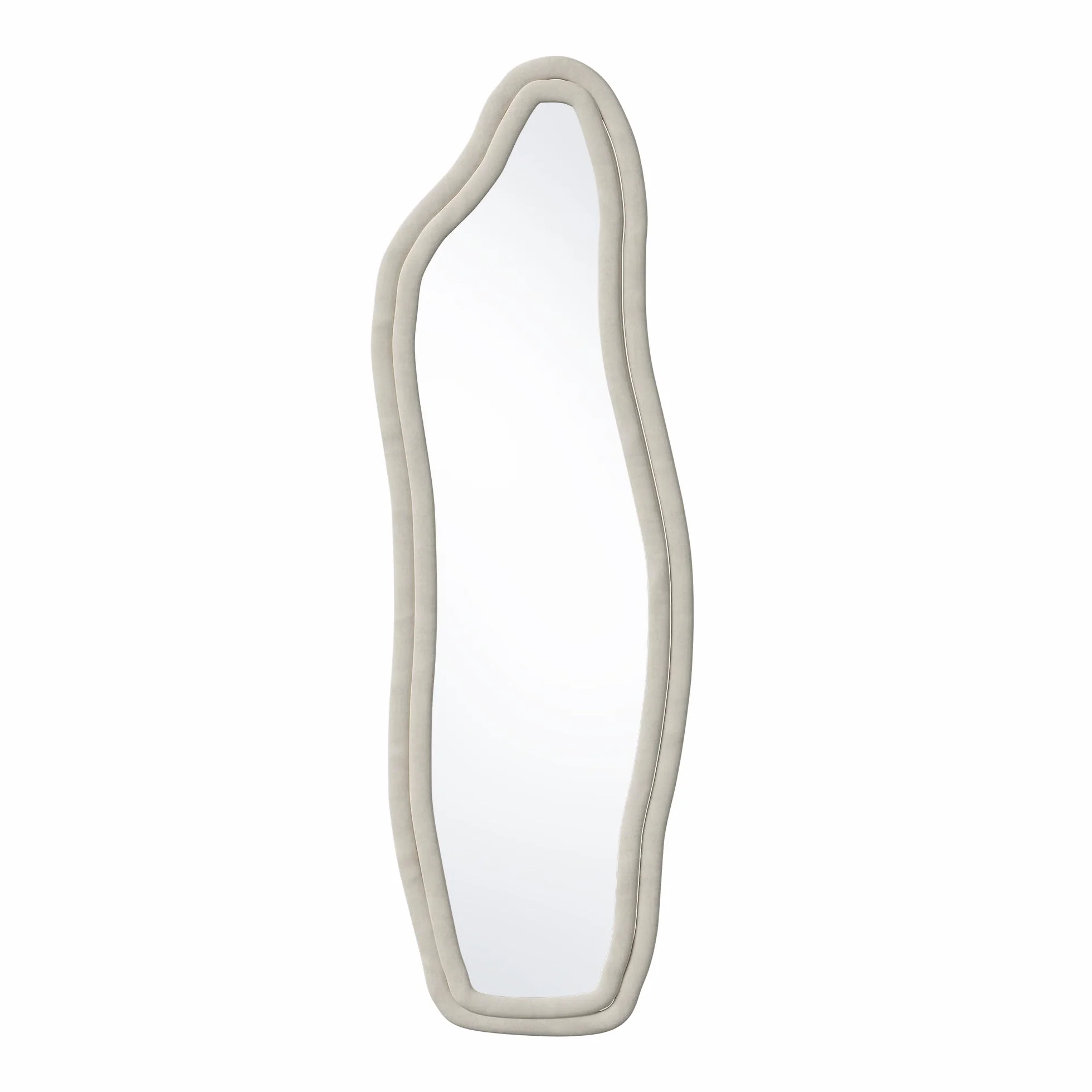 Miroir sur Pied 160 x 50cm Blanc Vague Bordure Velours Suspendable Chambre