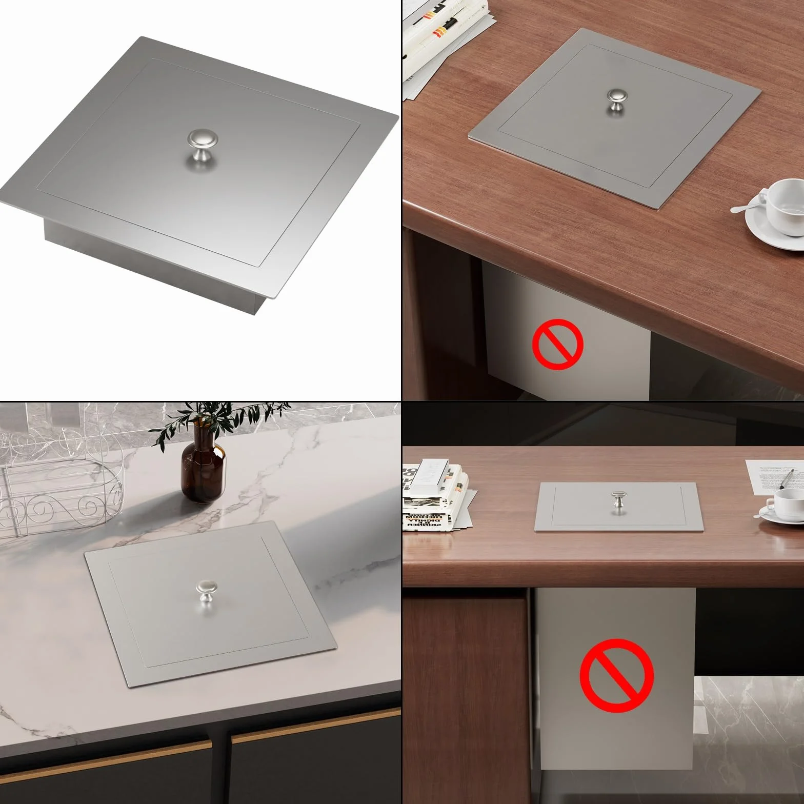 Couvercle de Poubelle Plan de Travail, Couvercle Uniquement, Carré Couverture de Poubelle en Acier Inoxydable(Silver)