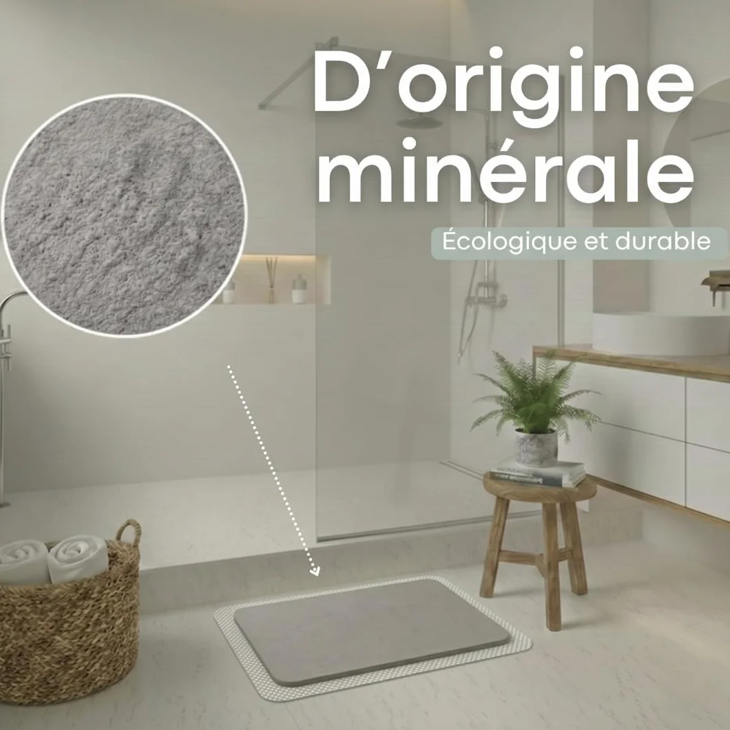 Tapis de Douche en Diatomite Séchage Rapide Ultra Absorbant Antidérapant Pierre Naturelle Beige