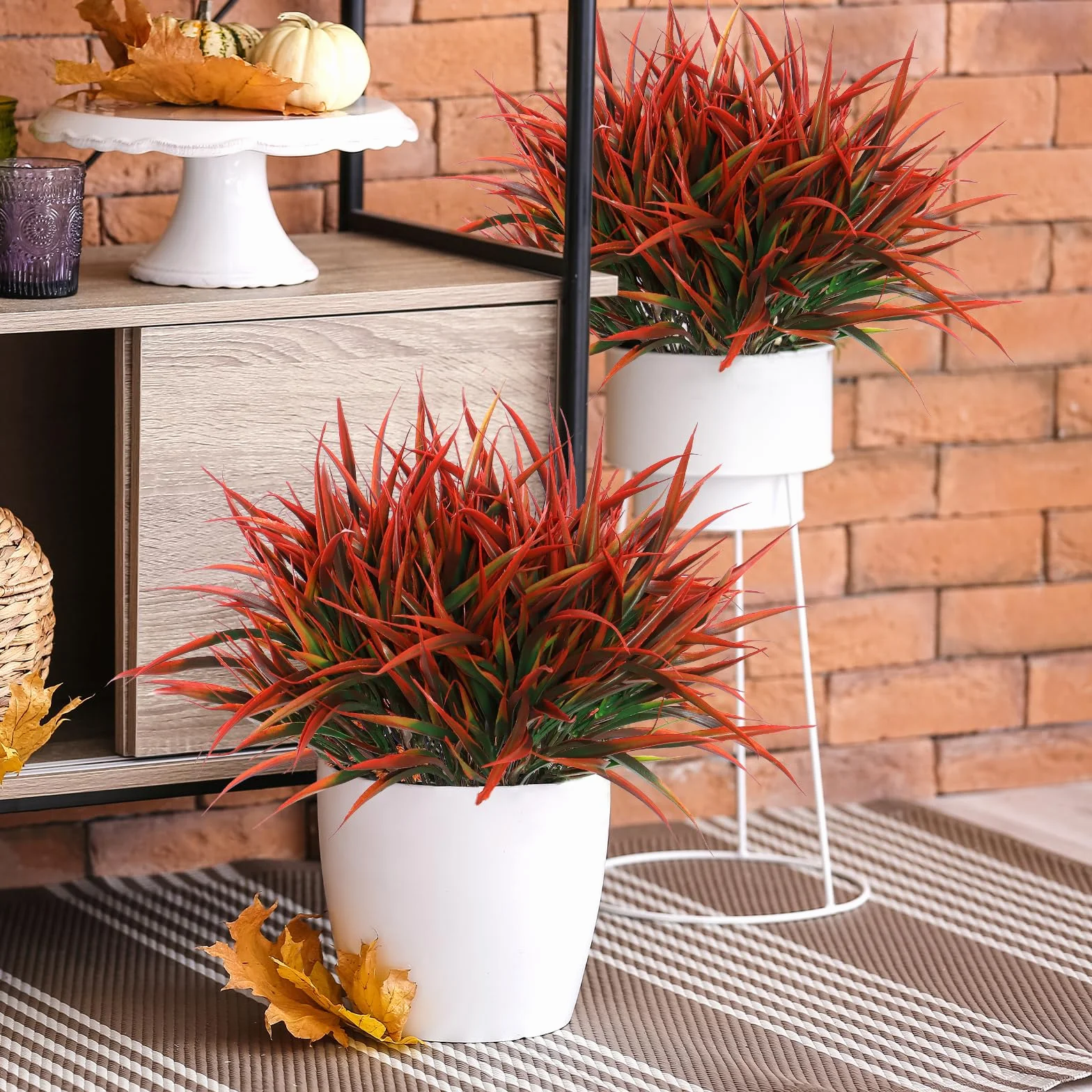Plantes Artificielles d'Extérieur 8PCS Plastique Fausse Arbustes Verts Résistant aux UV Décoration (Rouge)