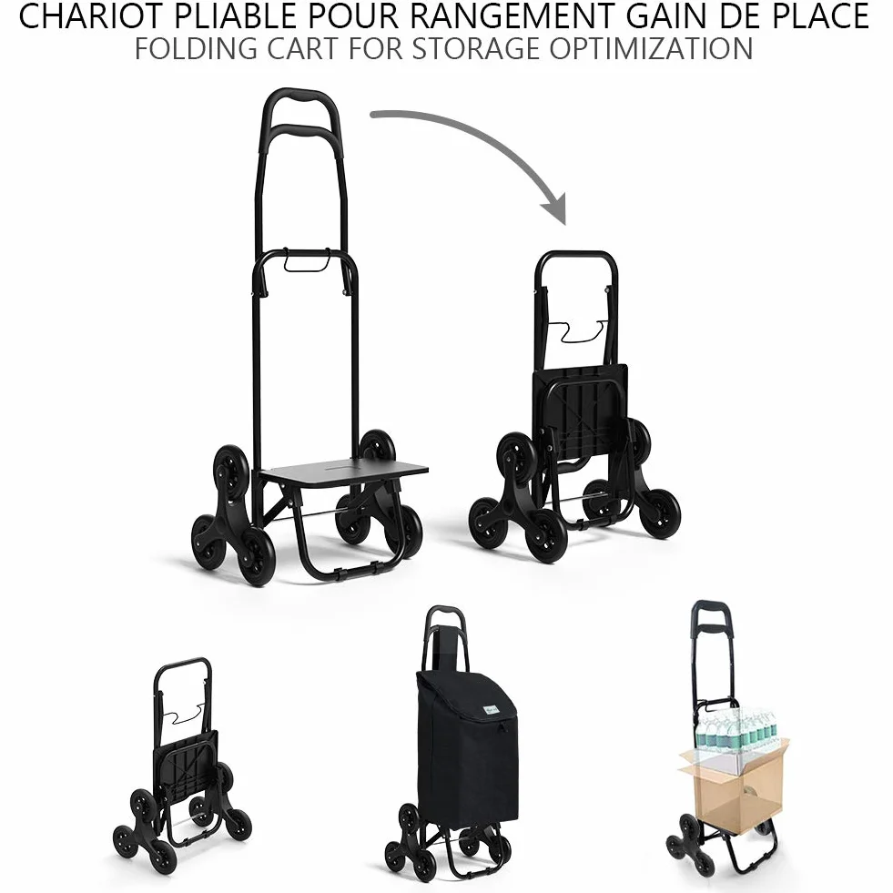 VOUNOT® Chariot de Courses 6 Roues Imperméable Pliable 2 en 1 Sac Oxford Noir