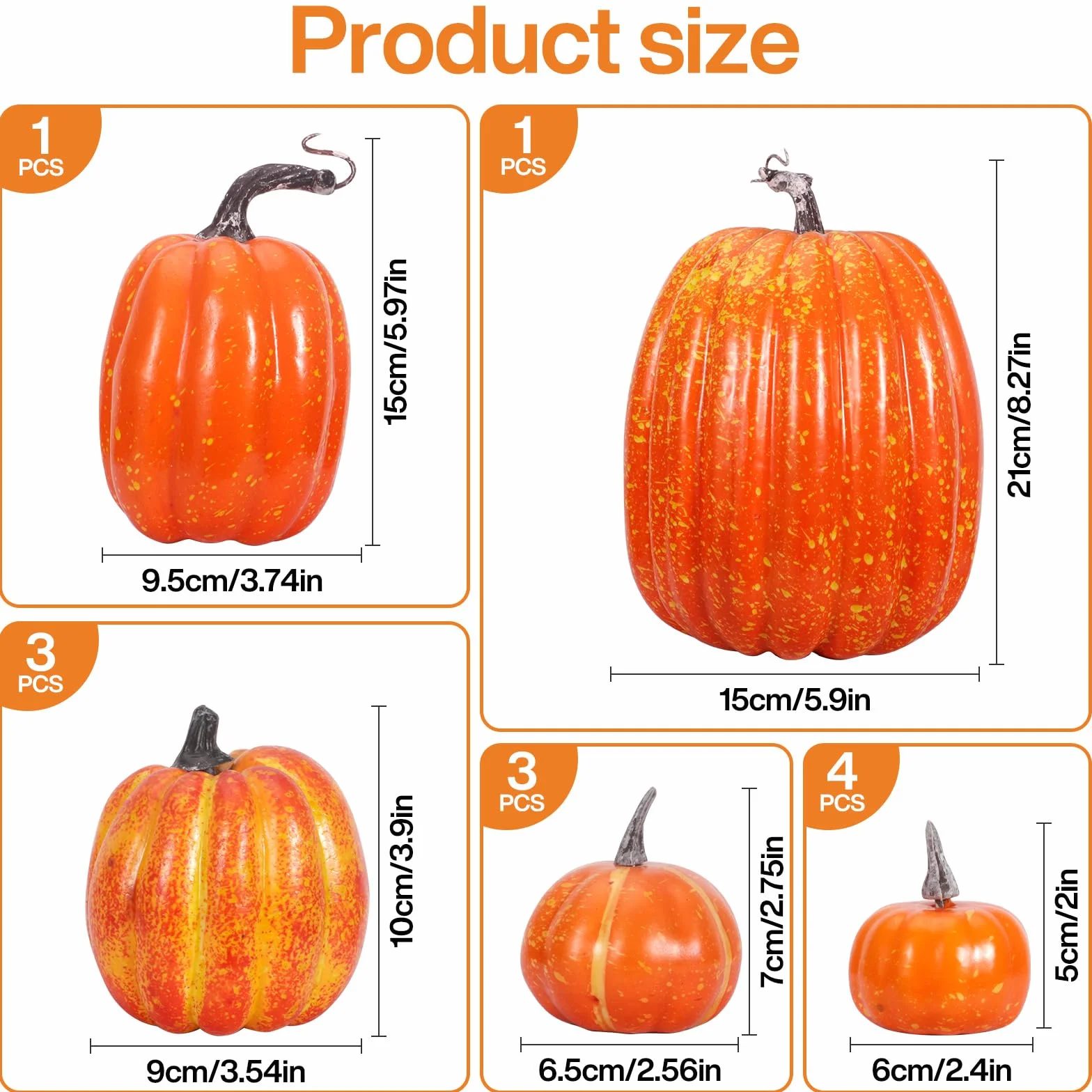 Citrouilles de Décoration Artificielles, 12 Pièces, Automne, Ensemble de 5 Tailles