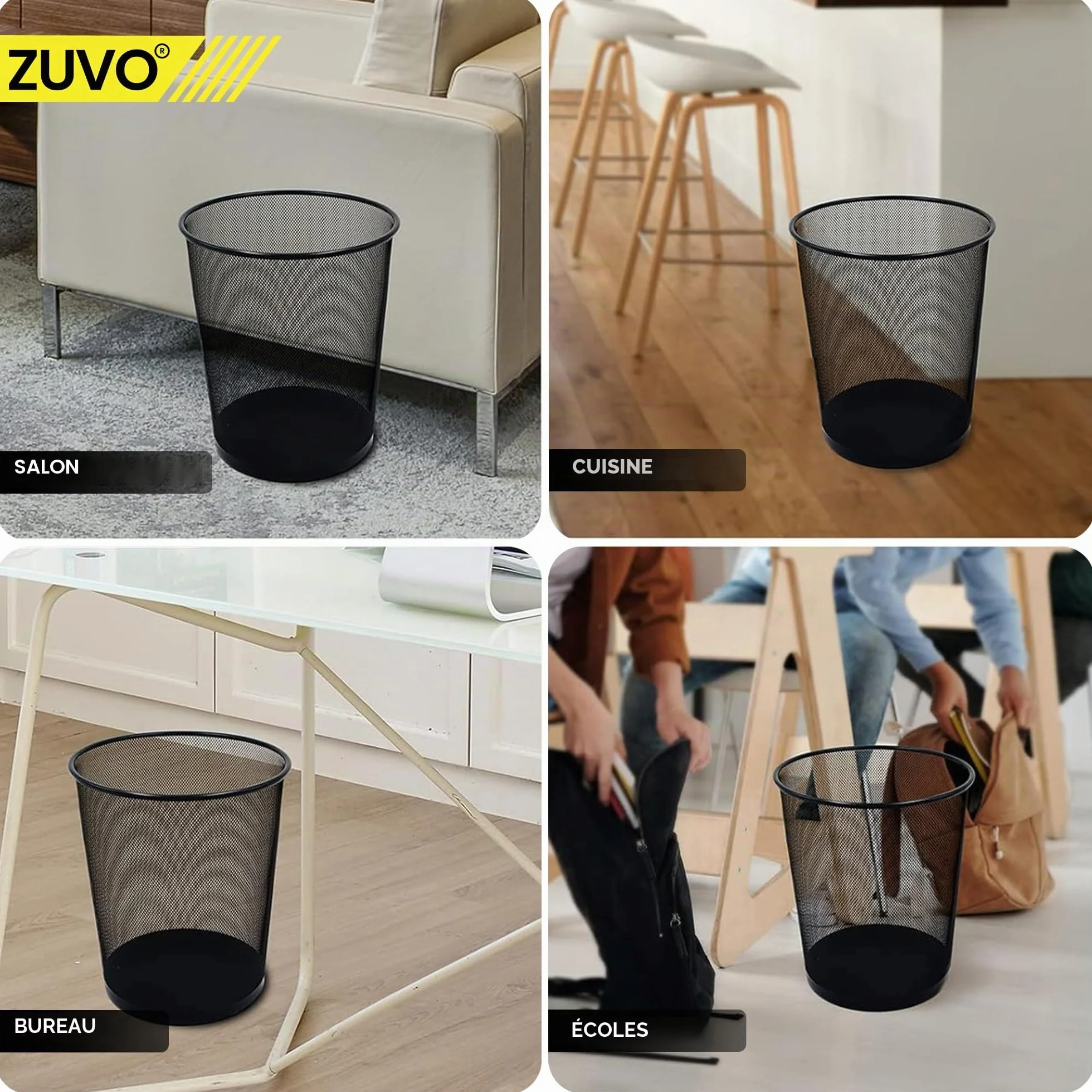 Zuvo Corbeille à papier en maille métallique noire 4 gallons (16L) pour maison bureau