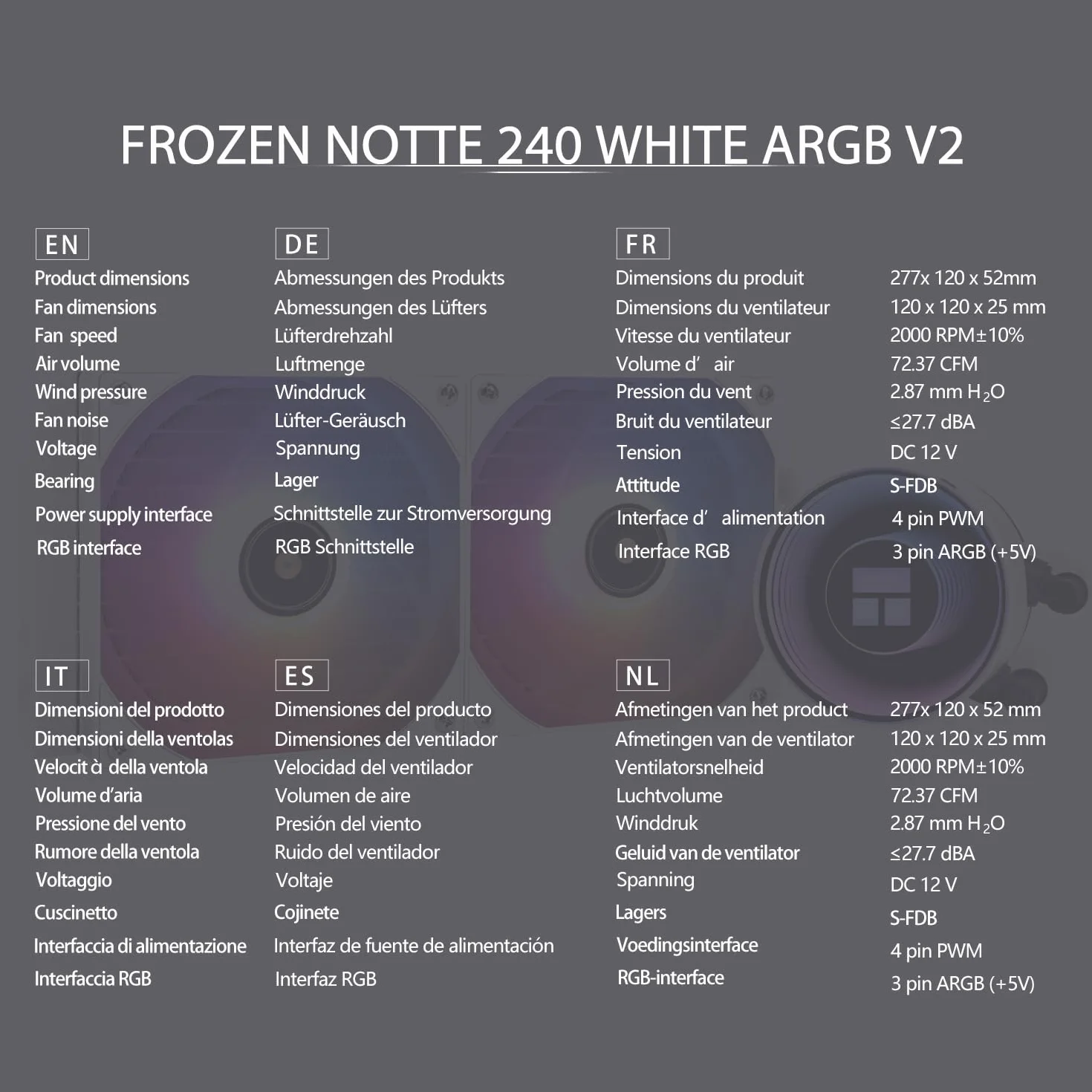 TR-Thermalright Frozen Notte 240 White ARGB V2 ciekły procesor chłodzący - nieskończony efekt świetlny, 240 mm chłodzenie Aio, podwójny wentylator PWM, 2000 RM, do AMD AM4/AM5, Intel LGA1851/1700/115x