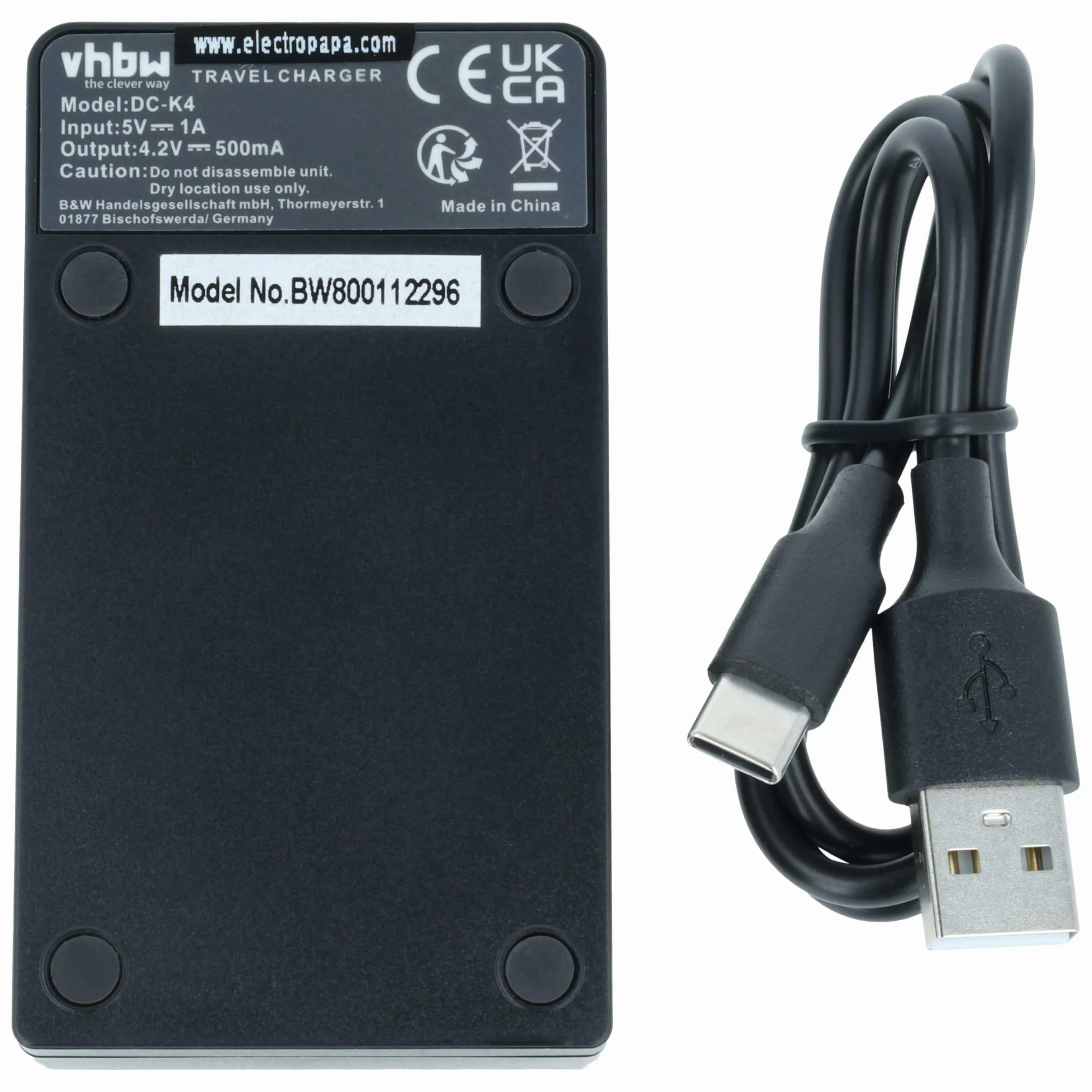 vhbw Ładowarka USB kompatybilna z Panasonic Lumix DMC-SZ7, DMC-FS45, DMC-FS16, DMC-FS18 kamera/akumulator - stacja ładowania, wskaźnik ładowania, 4,2 V