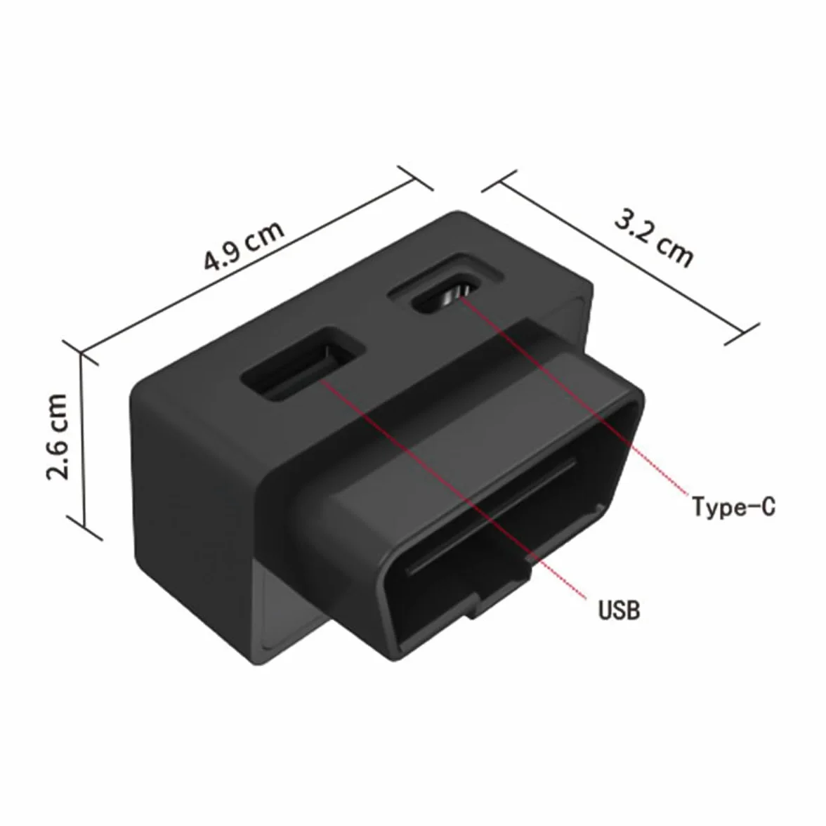 Samochodowy adapter zasilania OBD PD 30W OBD męski na USB typu C żeński Ładowarka DC12-24V OBD Ładowarka samochodowa do telefonów komórkowych, kamer samochodowych, tabletów, DVR