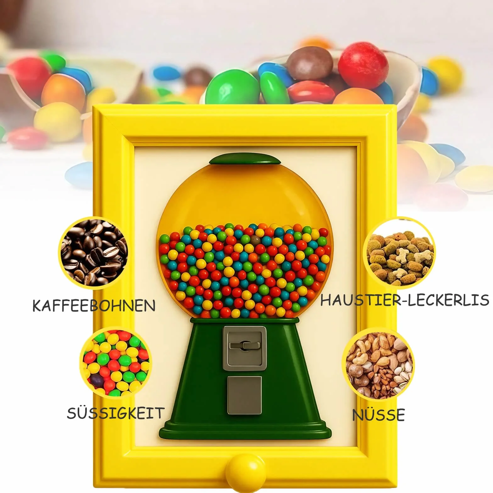 Distributeur de bonbons mural décoratif avec répartition rapide jaune