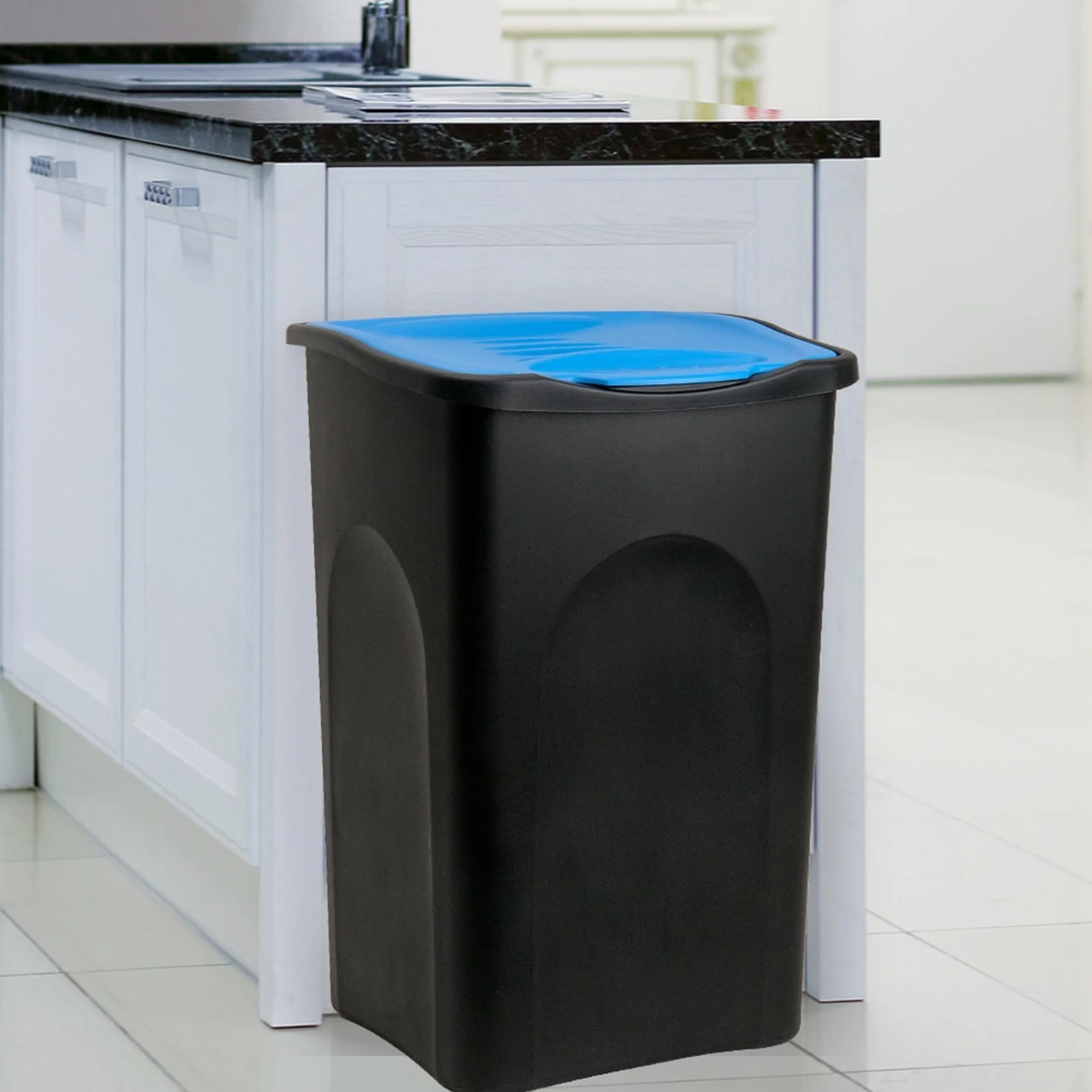 Deuba Poubelle tri sélectif 50L couvercle basculant sans odeur cuisine salle de bain