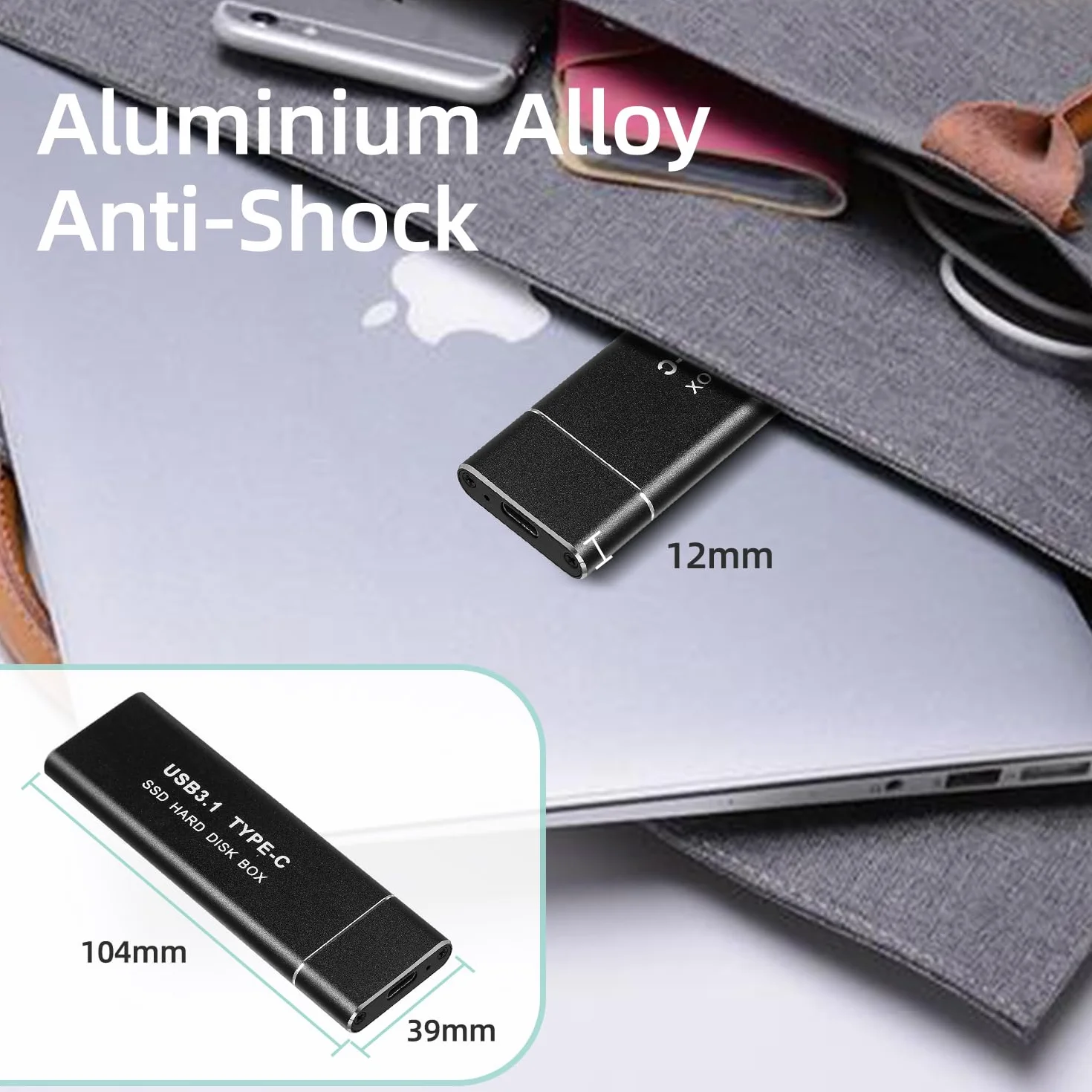Obudowa NVMe SSD (nie NFGG), aluminiowa zewnętrzna przejściówka USB C 3.1 Gen2 10 Gpbs na PCIe M.2 do dysków twardych 2230/2242/2260/2280 M-Key, z UASP-M2PV