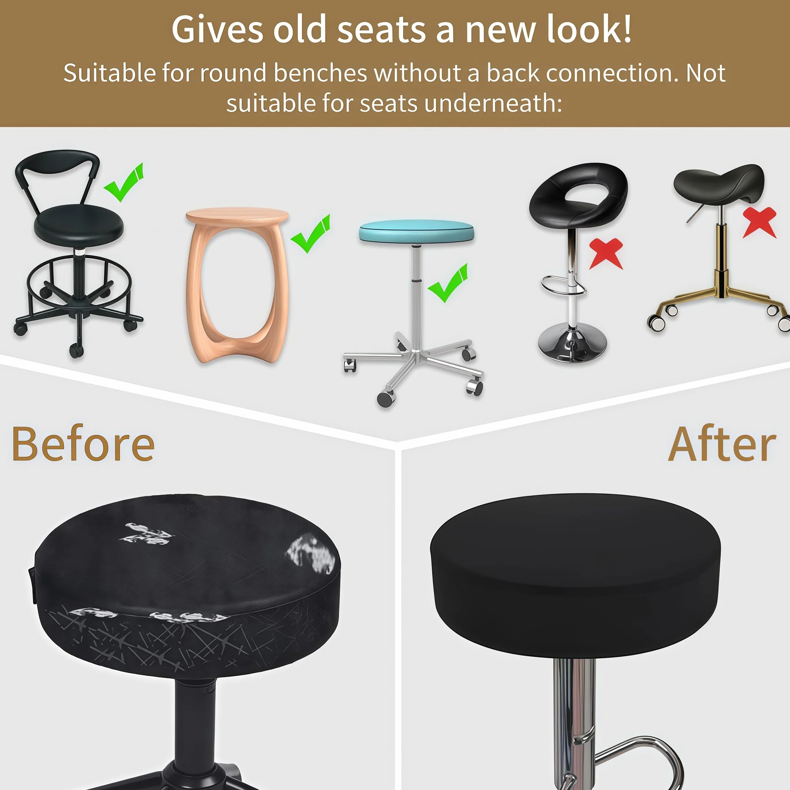 Housse de Tabouret Rond Lavable 4 Pièces pour Salle à Manger et Cuisine