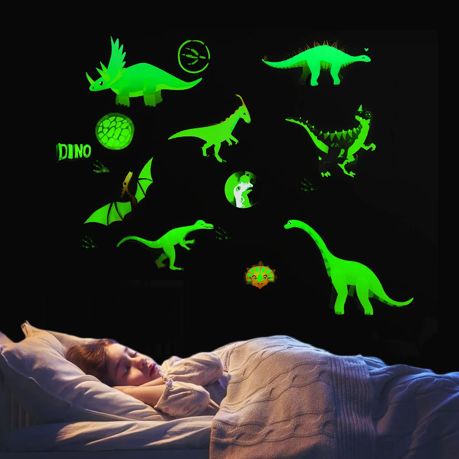 WUBAYI Stickers Muraux Lumineux Dinosaure Chambre Salon