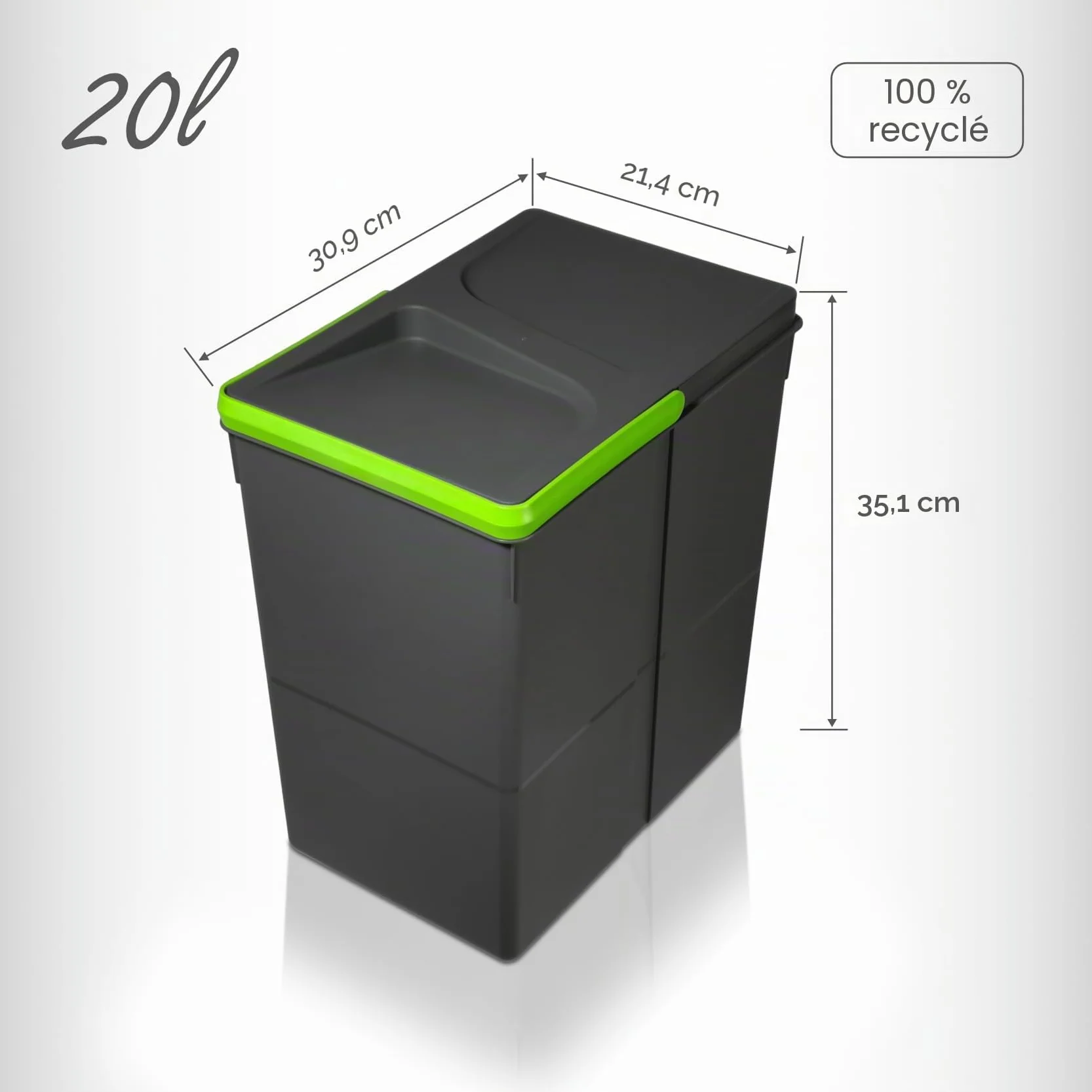 Récipients de recyclage 3 x 20 l poubelle de tiroir anthracite