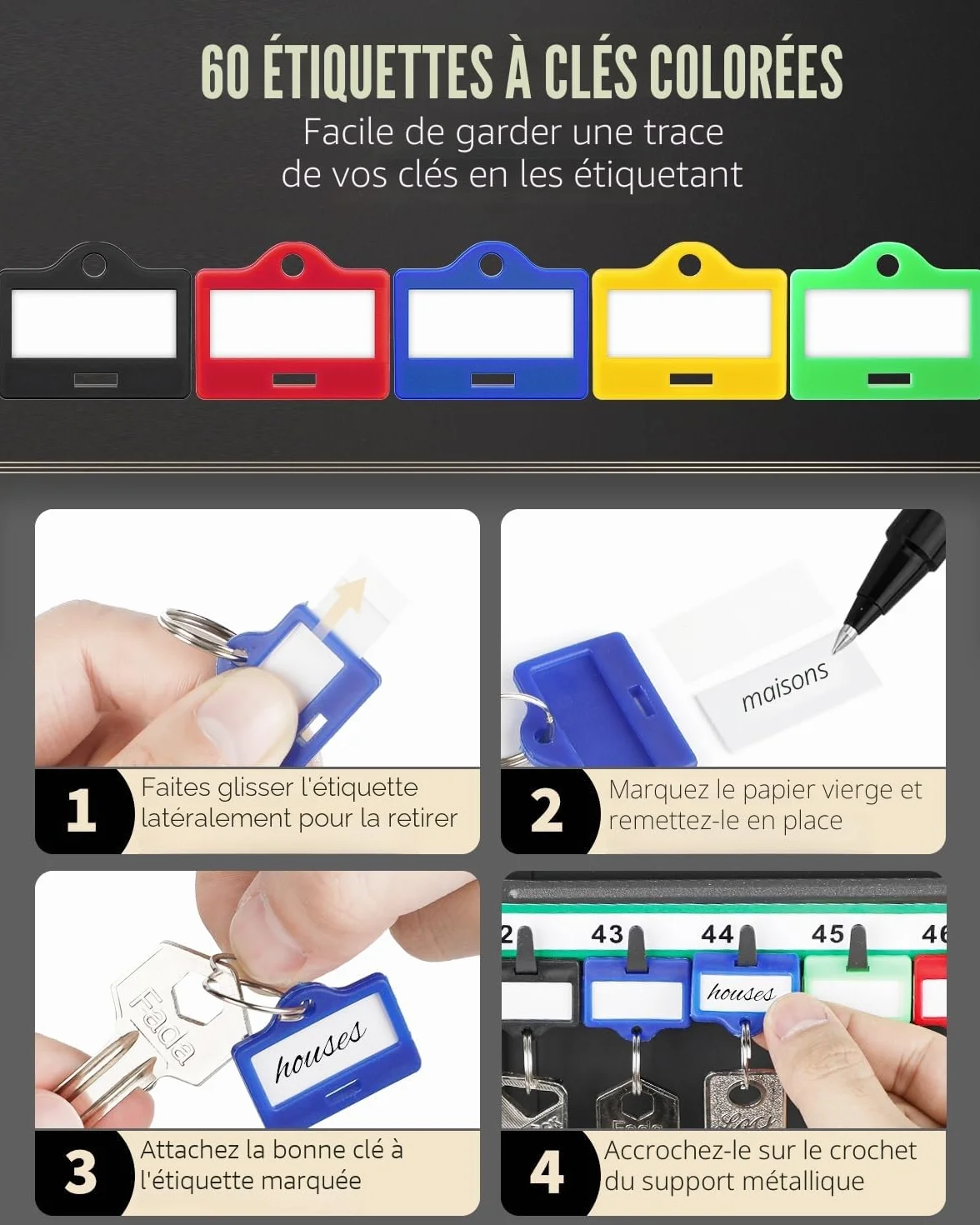 Uniclife Armoire à Clés 60 Positions Combinaison Serrure à Clé Réinitialisable Boîte à Clés Numérique Sécurité Noire